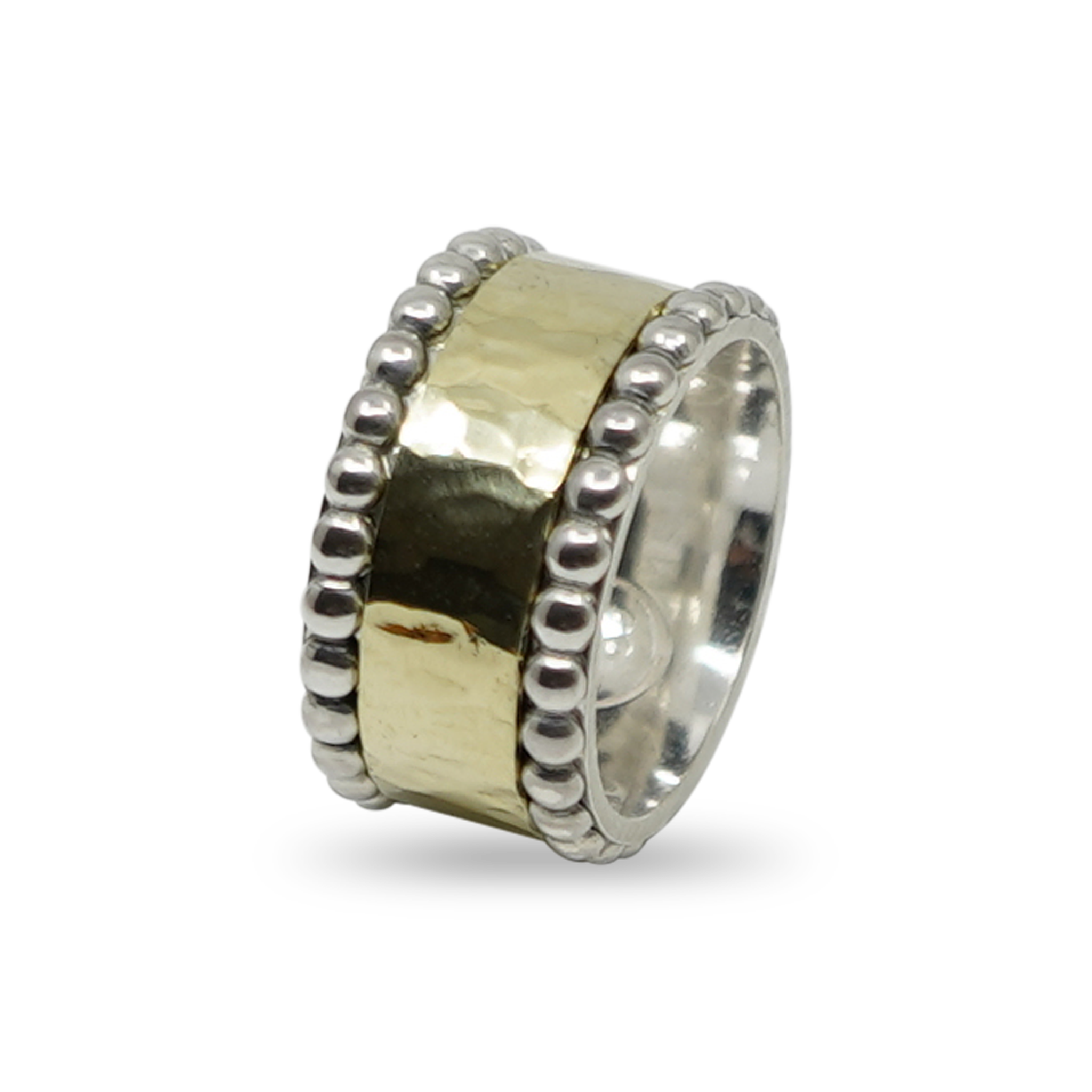 STOERE GOUDEN RING MET ZILVEREN BOLLETJES