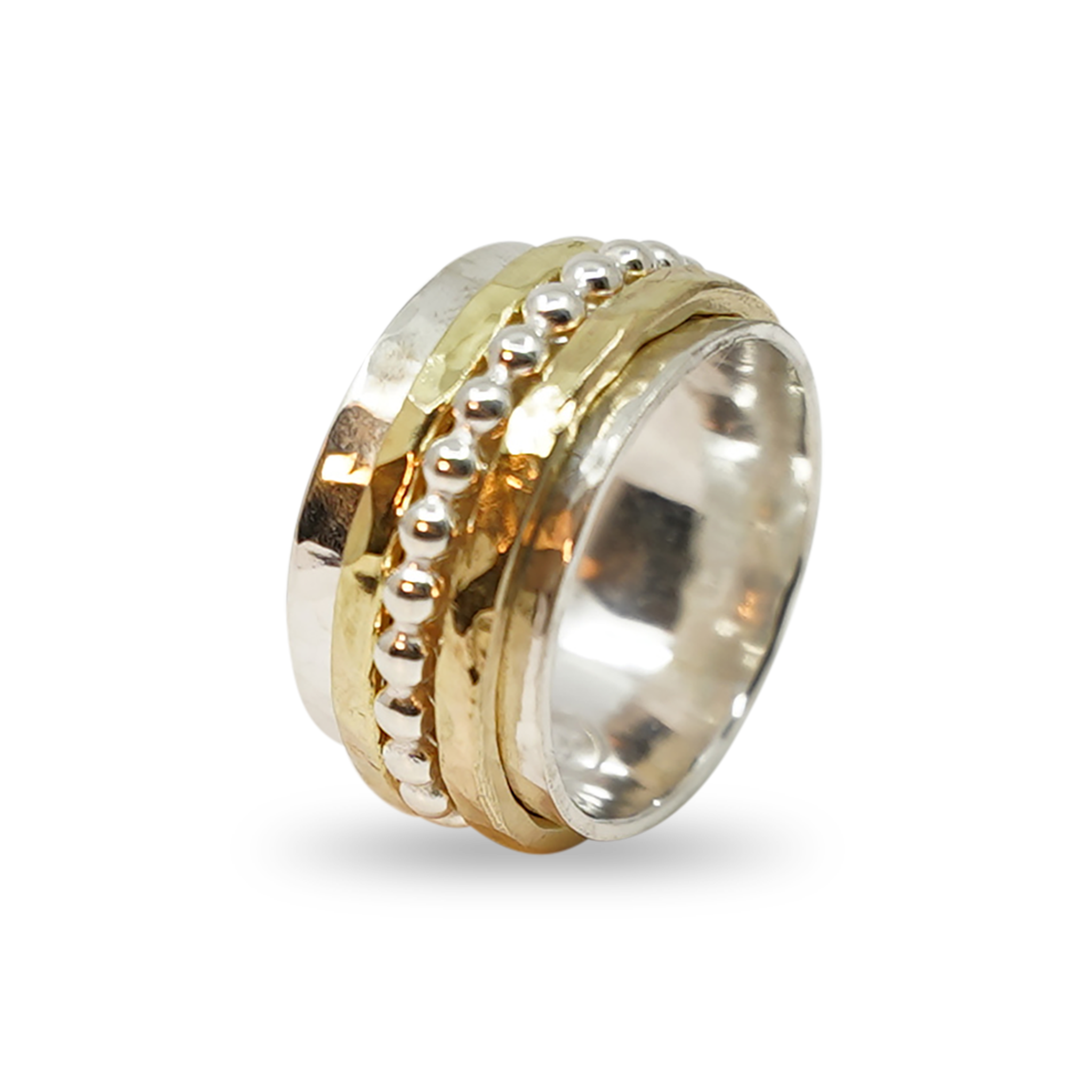 BREDE ZILVEREN RING MET 14K MEDITATIE RING