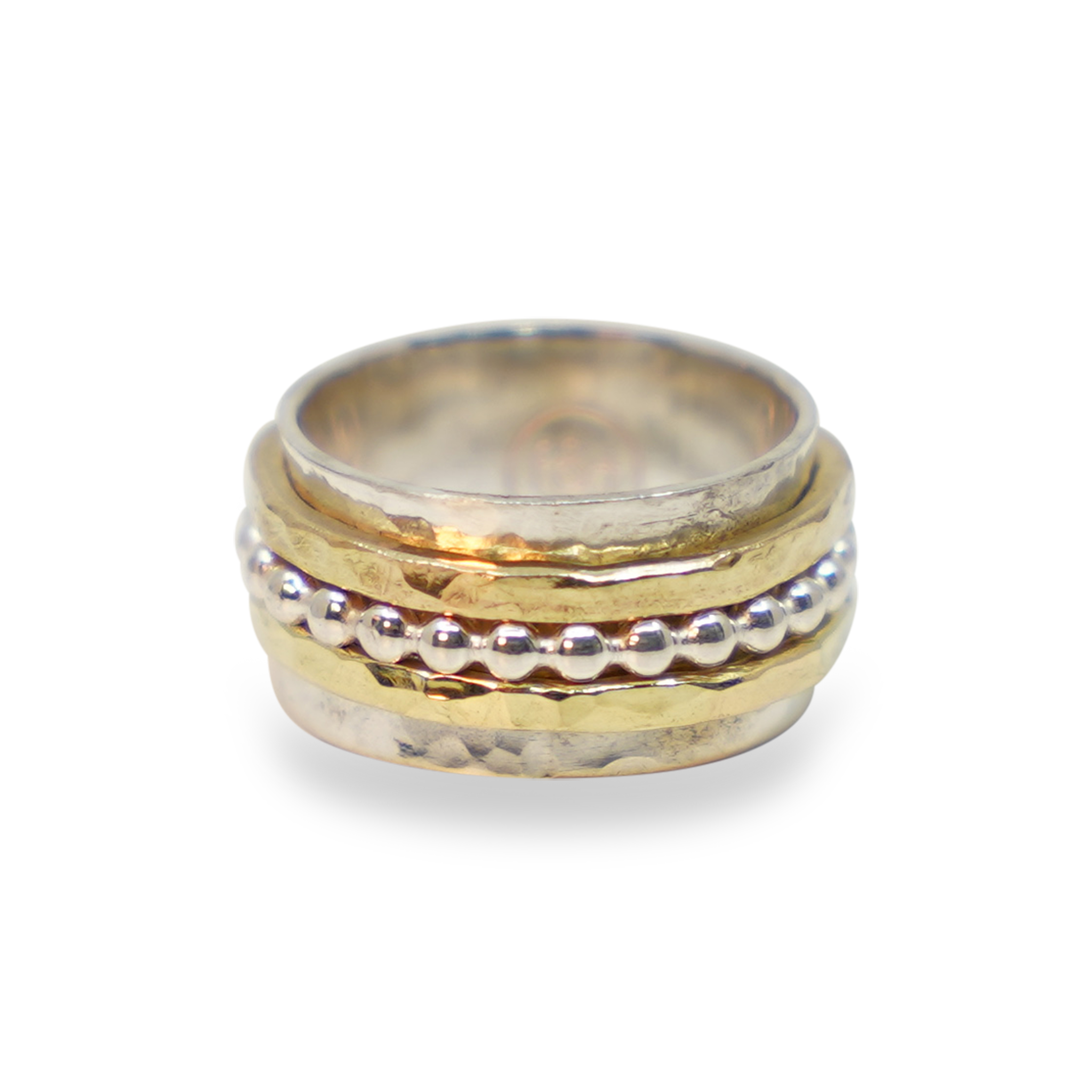 BREDE ZILVEREN RING MET 14K MEDITATIE RING
