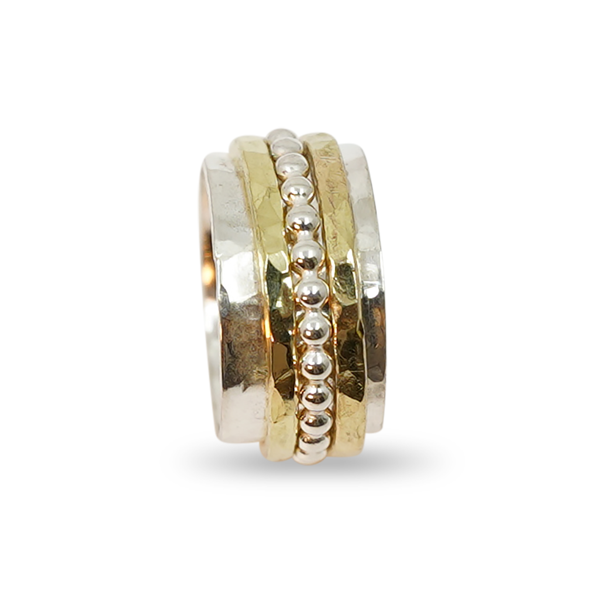 BREDE ZILVEREN RING MET 14K MEDITATIE RING