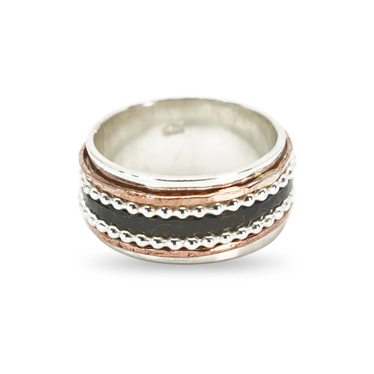 ZILVEREN RING MET BRONS EN ZIRKONIUM