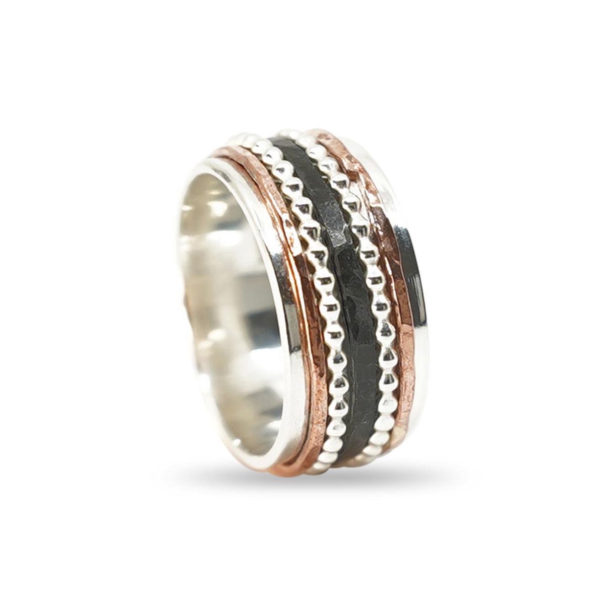 ZILVEREN RING MET BRONS EN ZIRKONIUM