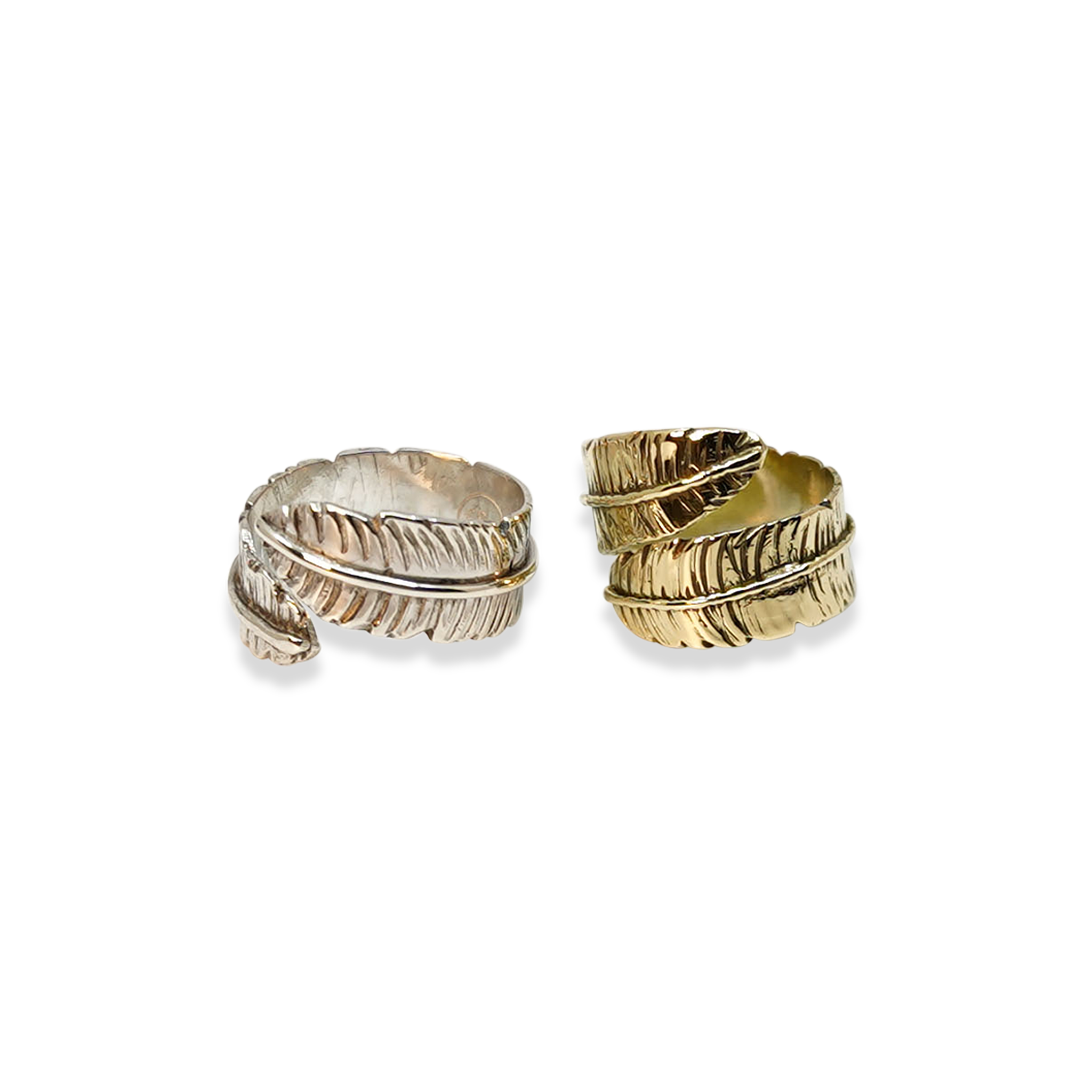 OPEN RINGEN IN BLADVORM STERLING ZILVER EN 14K GOUD