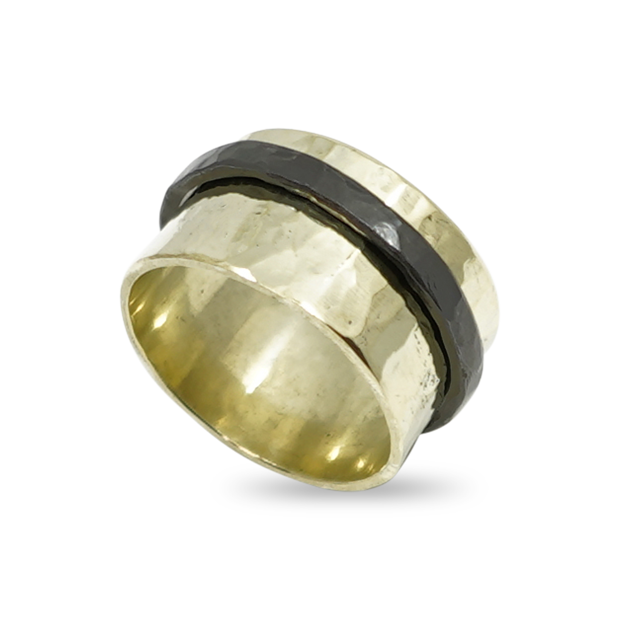 GEHAMERDE GOUDEN RING MET ZIRKONIUM RINGETJE