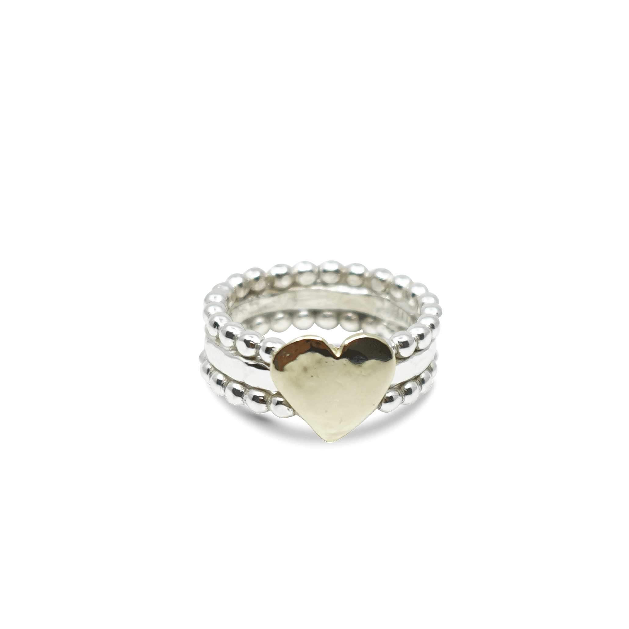 Bolletjesring sterling zilver met 14K gouden hart