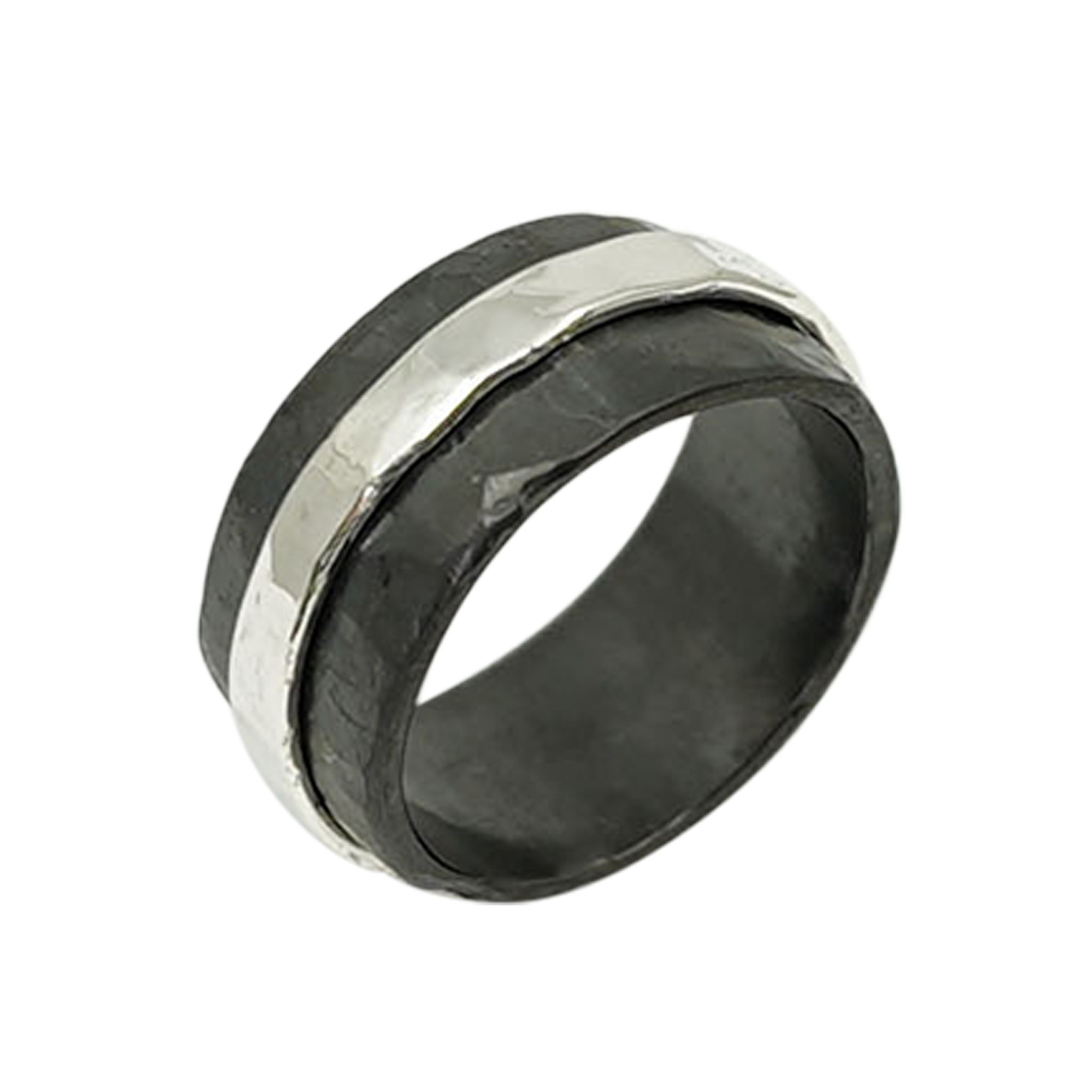 Zirkonium mannenring met zilveren bandje