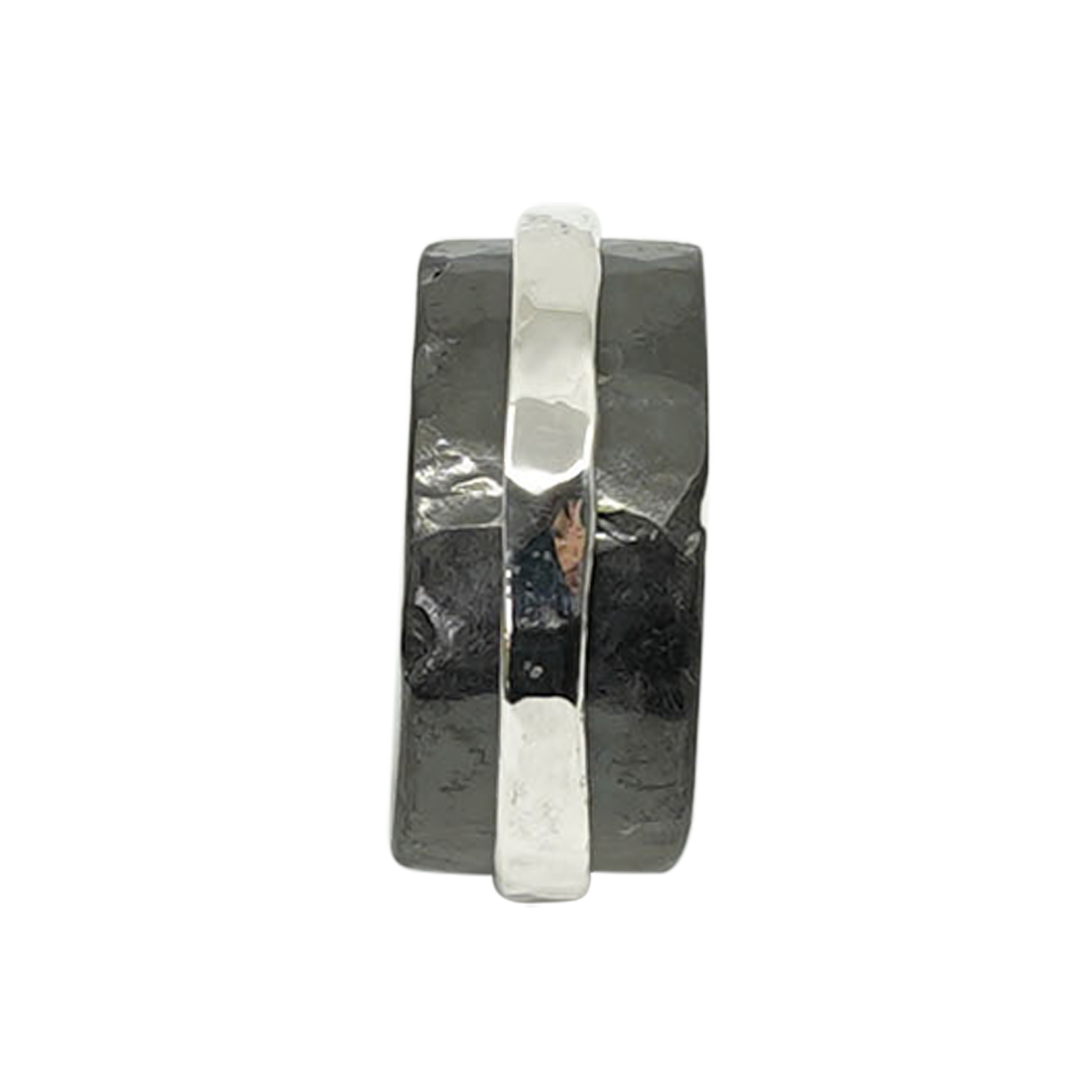 Zirkonium mannenring met zilveren bandje