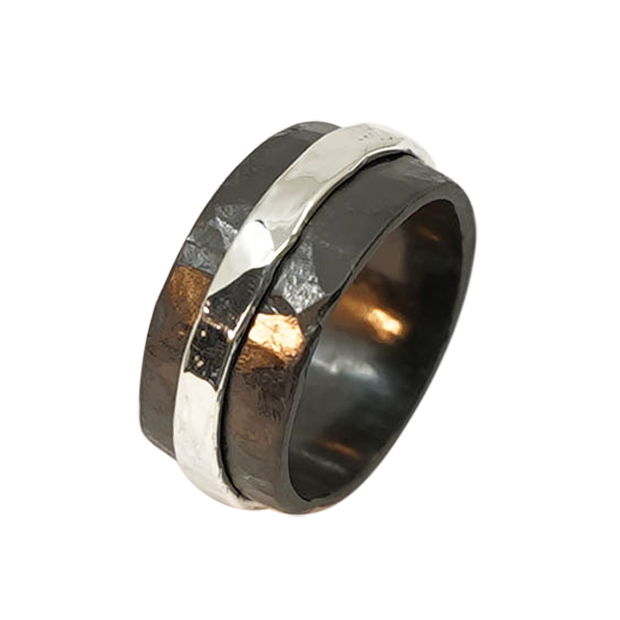 Zirkonium mannenring met zilveren bandje