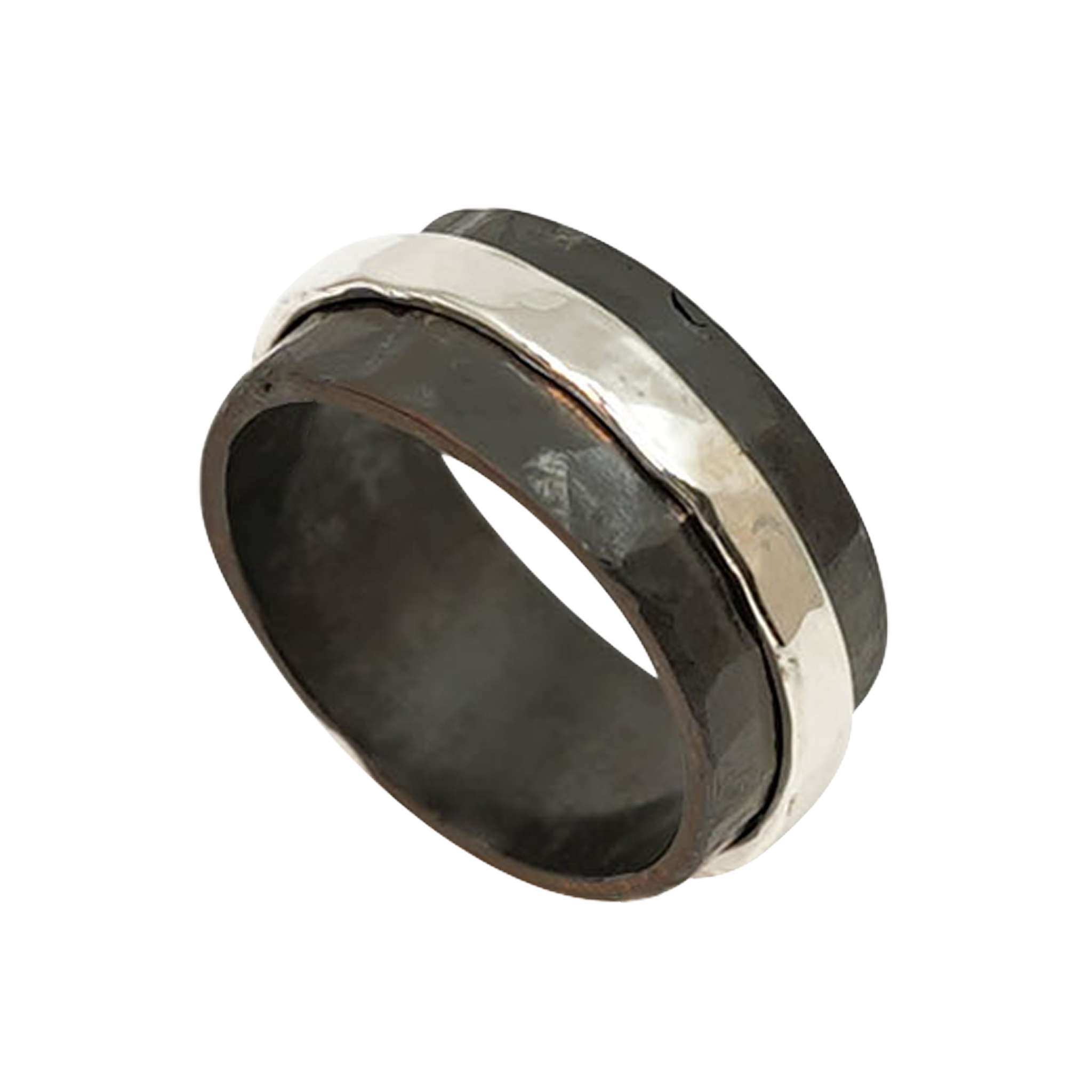 Zirkonium mannenring met zilveren bandje