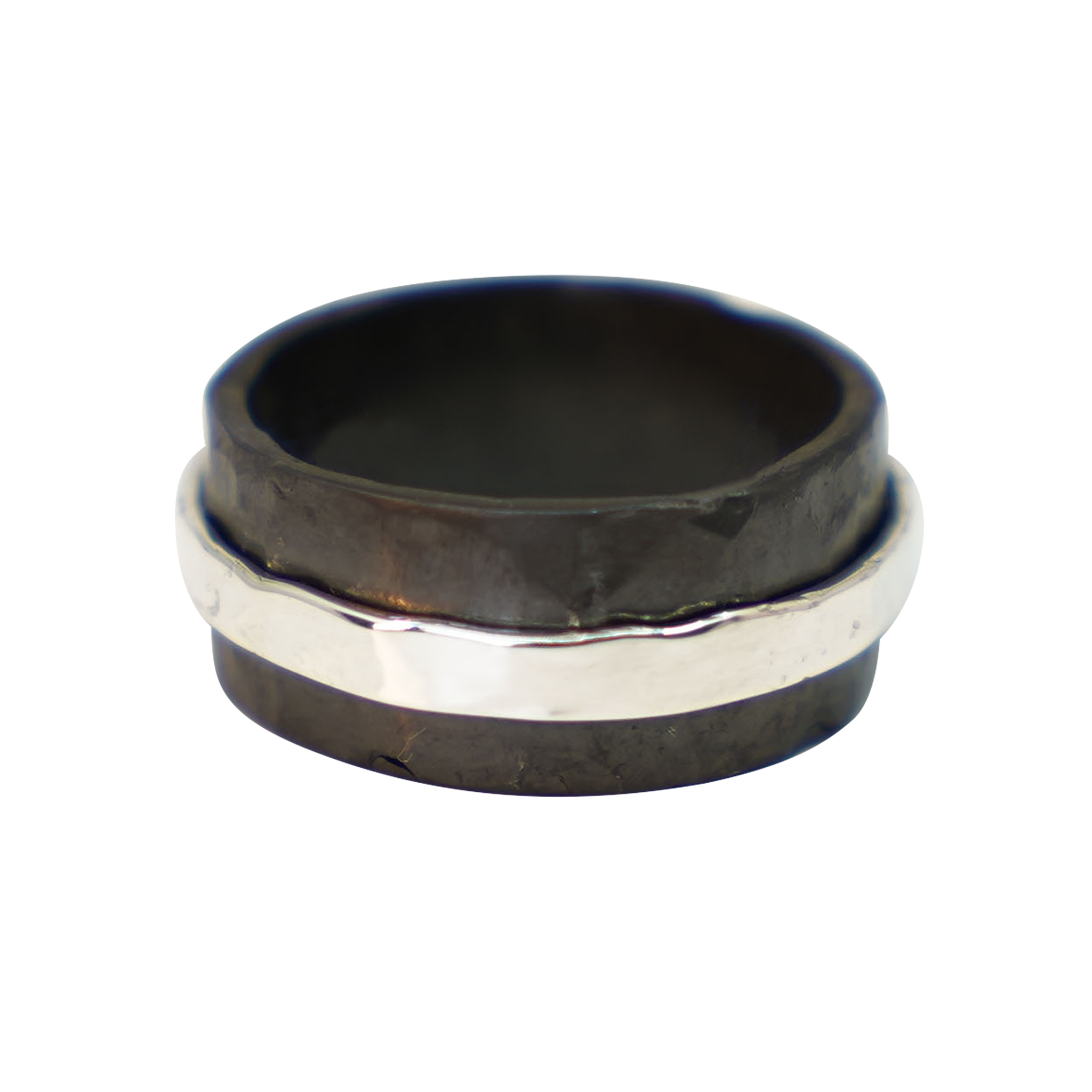 Zirkonium mannenring met zilveren bandje