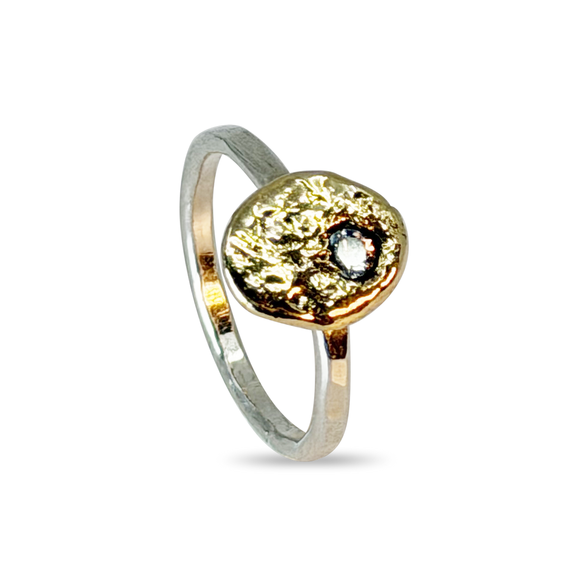 ZILVEREN RING MET GOUD EN DIAMANT