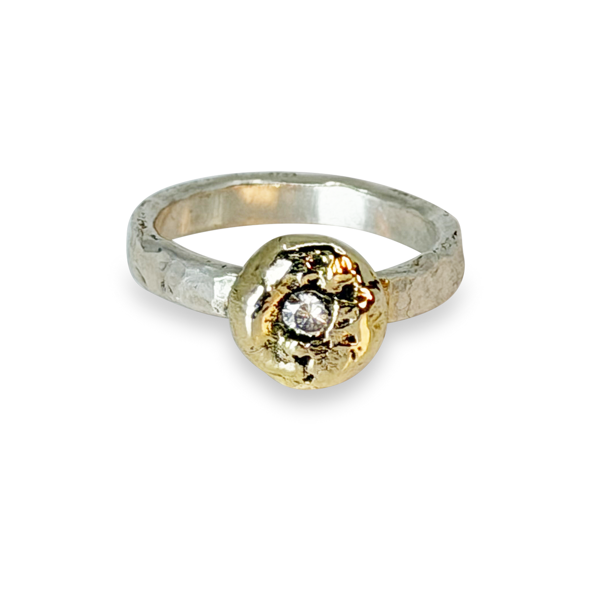 ZILVEREN RING MET GOUD EN DIAMANT