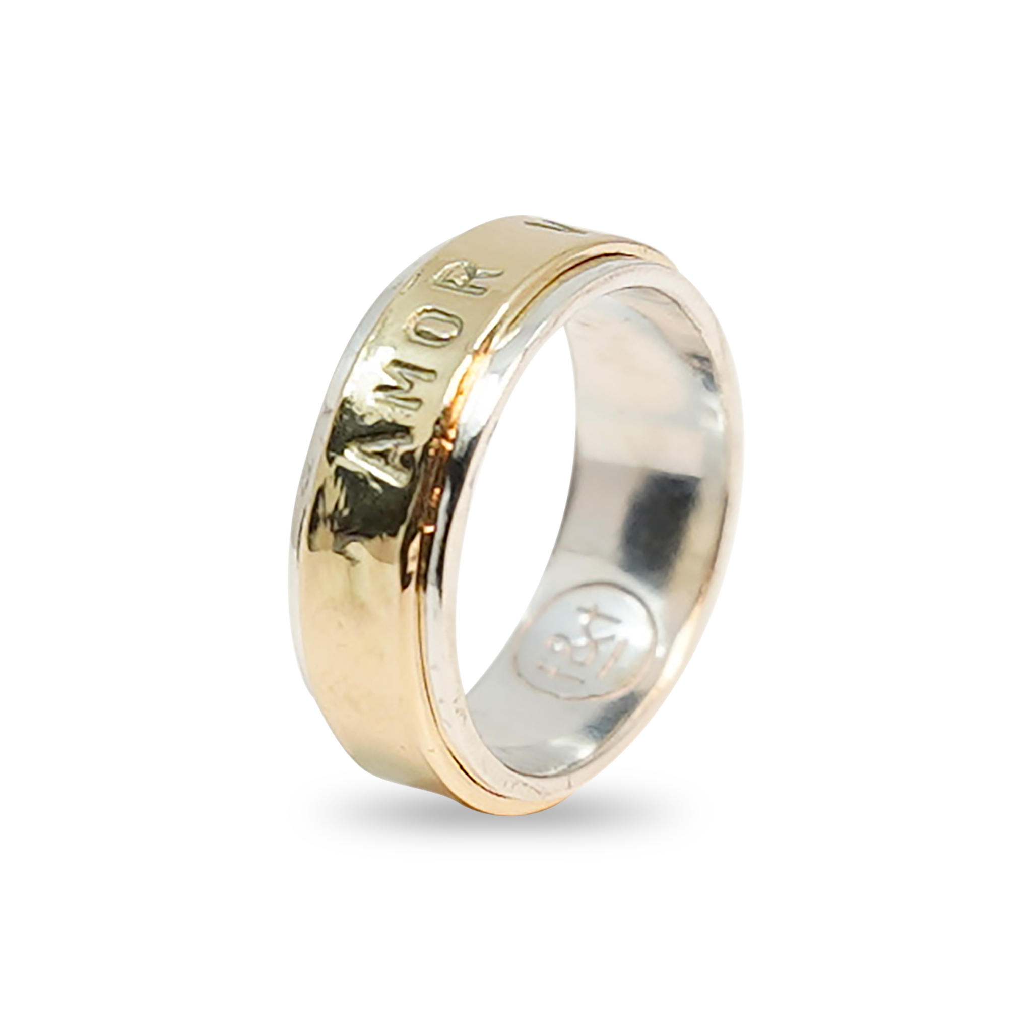 RING VAN GOUD EN ZILVER MET TEKST