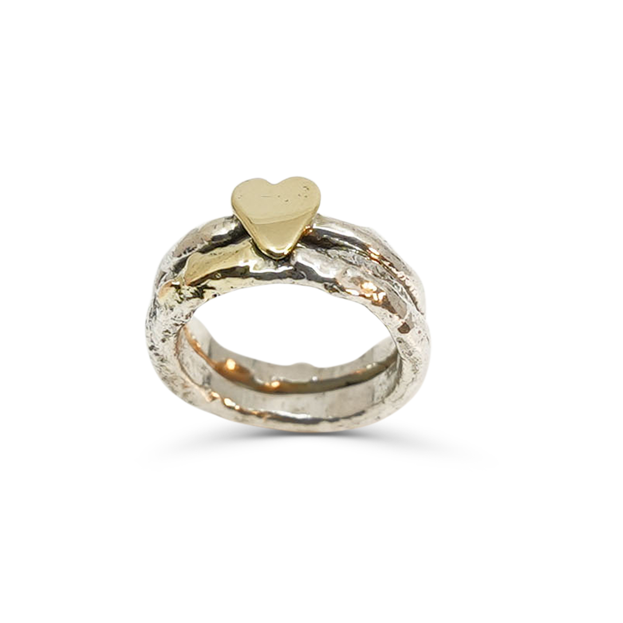 ZILVEREN KREUKELRING MET 14 KARAAT GOUDEN HARTJE