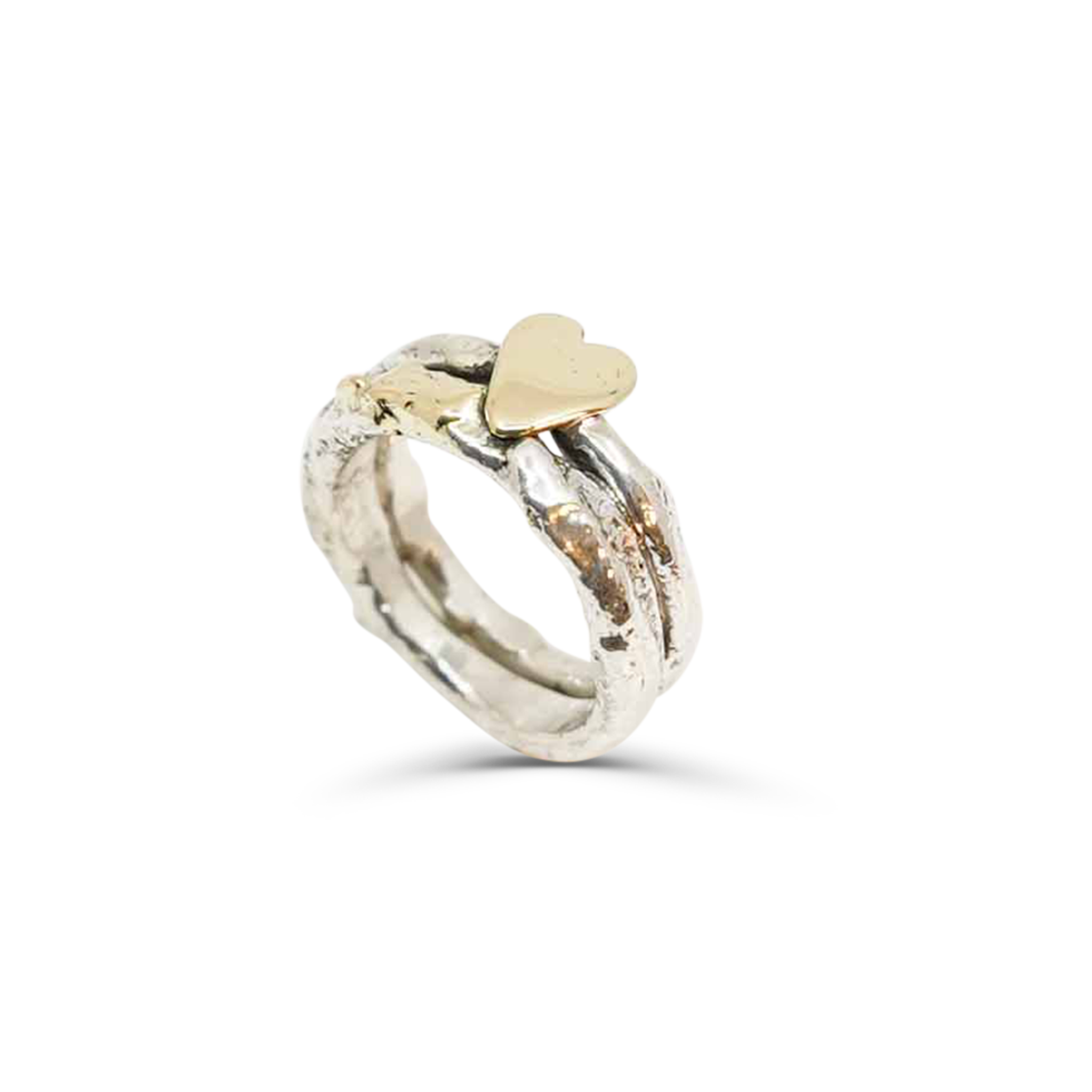 ZILVEREN KREUKELRING MET 14 KARAAT GOUDEN HARTJE