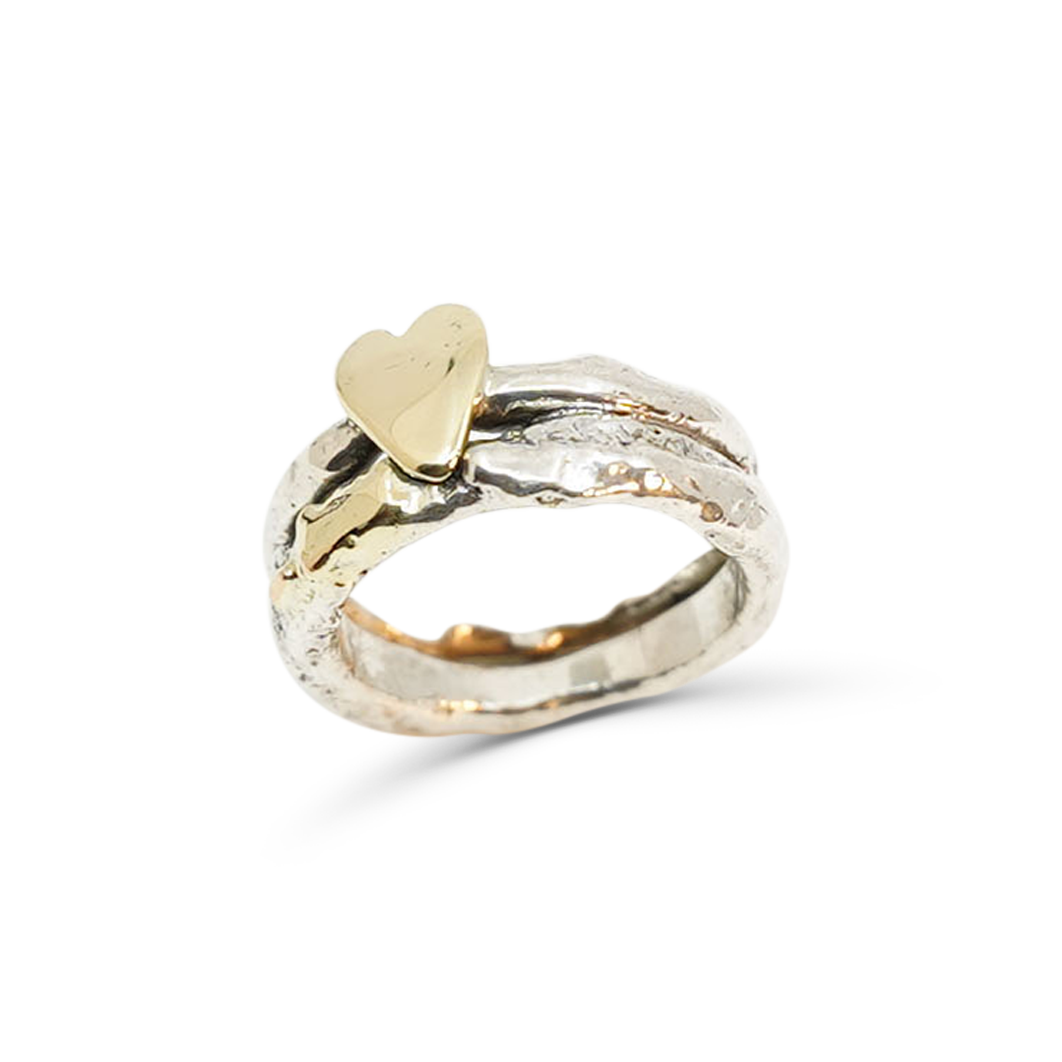 ZILVEREN KREUKELRING MET 14 KARAAT GOUDEN HARTJE