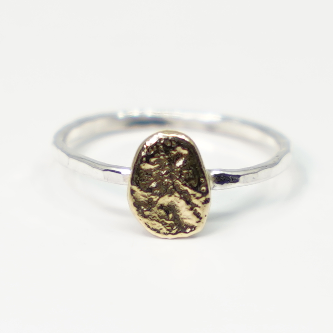 Fijne Zilveren ring met 14K goud