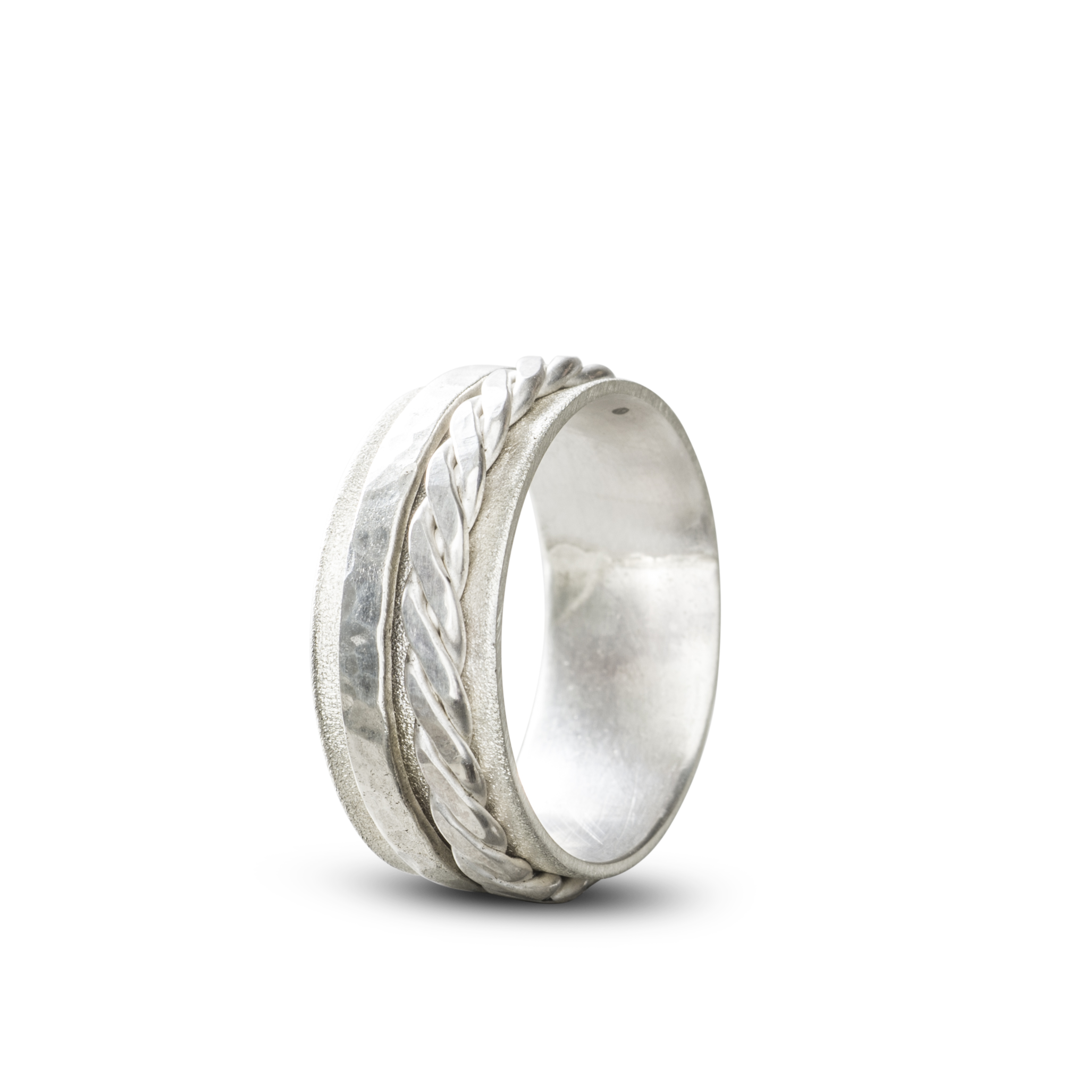 BREDE RING VOOR MANNEN MET GEVLOCHTEN RING ZILVER