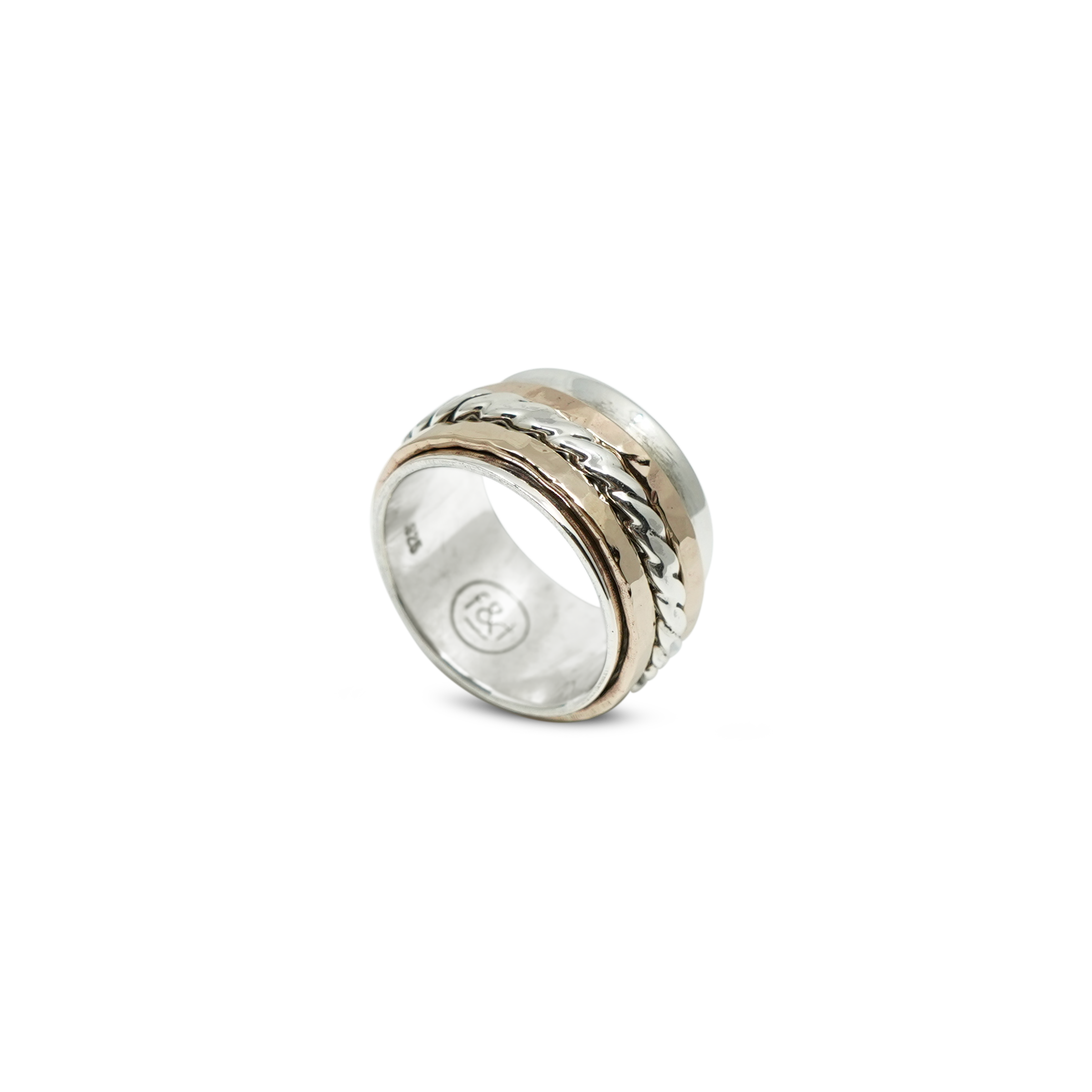 ZILVEREN ROBUUSTE ALL GENDER RING MET BRONZEN RINGEN