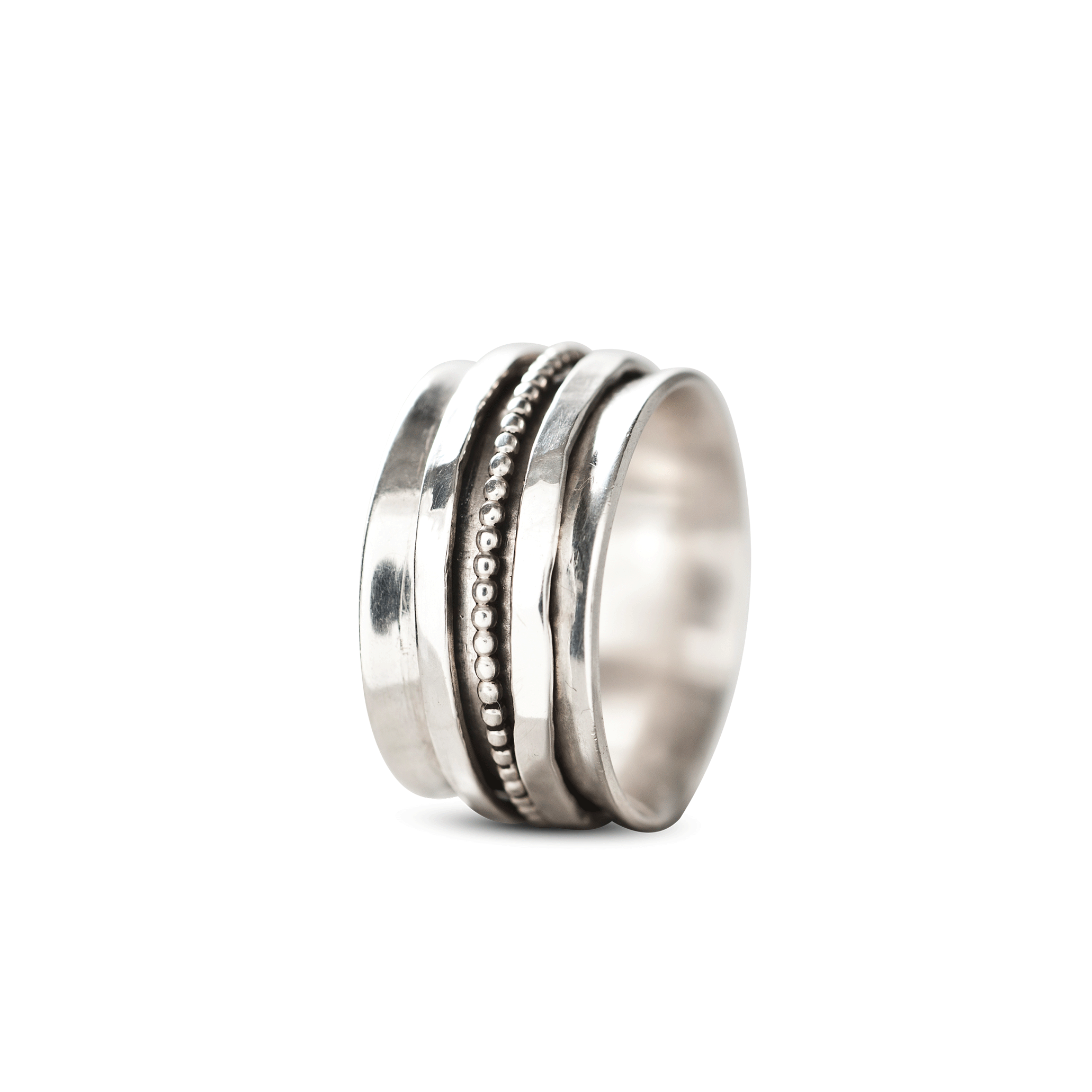 BREDE ZILVEREN RING MET DRIE LOSSE RINGETJES VAN ZILVER