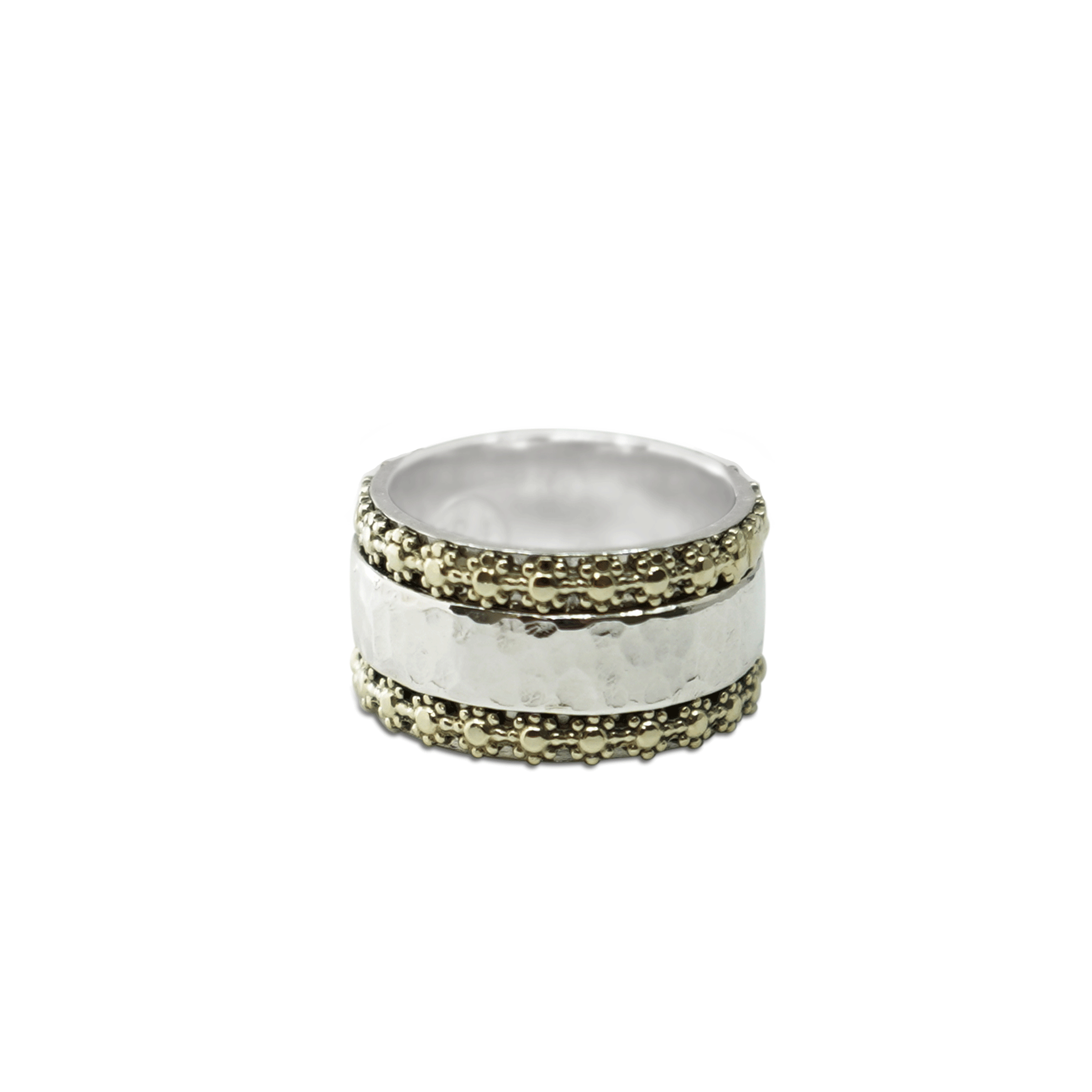 STOERE BREDE ZILVEREN RING MET GOUDEN BLOEMETJES