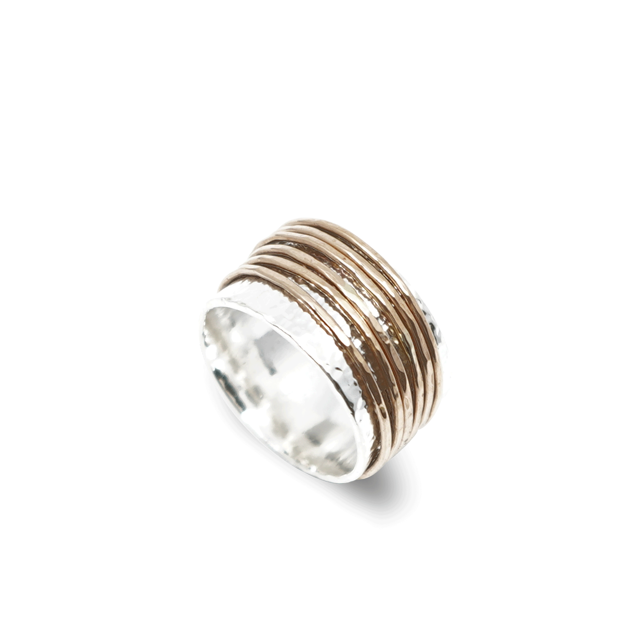 ZILVEREN GEHAMERDE RING MET BRONZEN RINGETJES