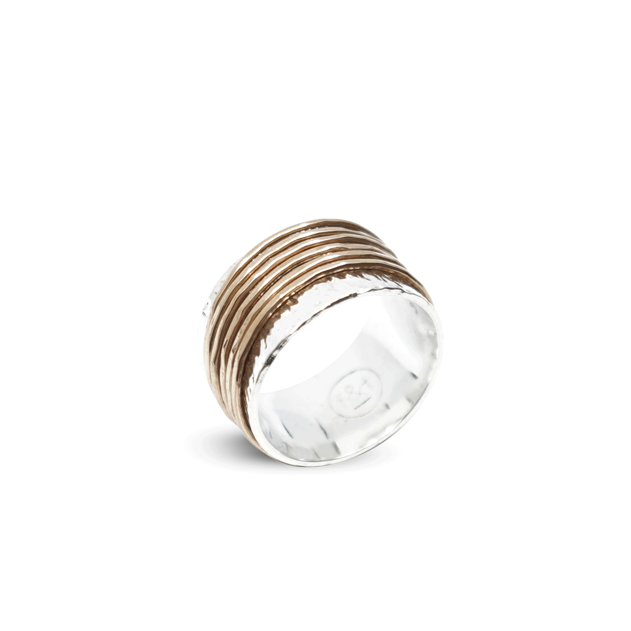 ZILVEREN GEHAMERDE RING MET BRONZEN RINGETJES