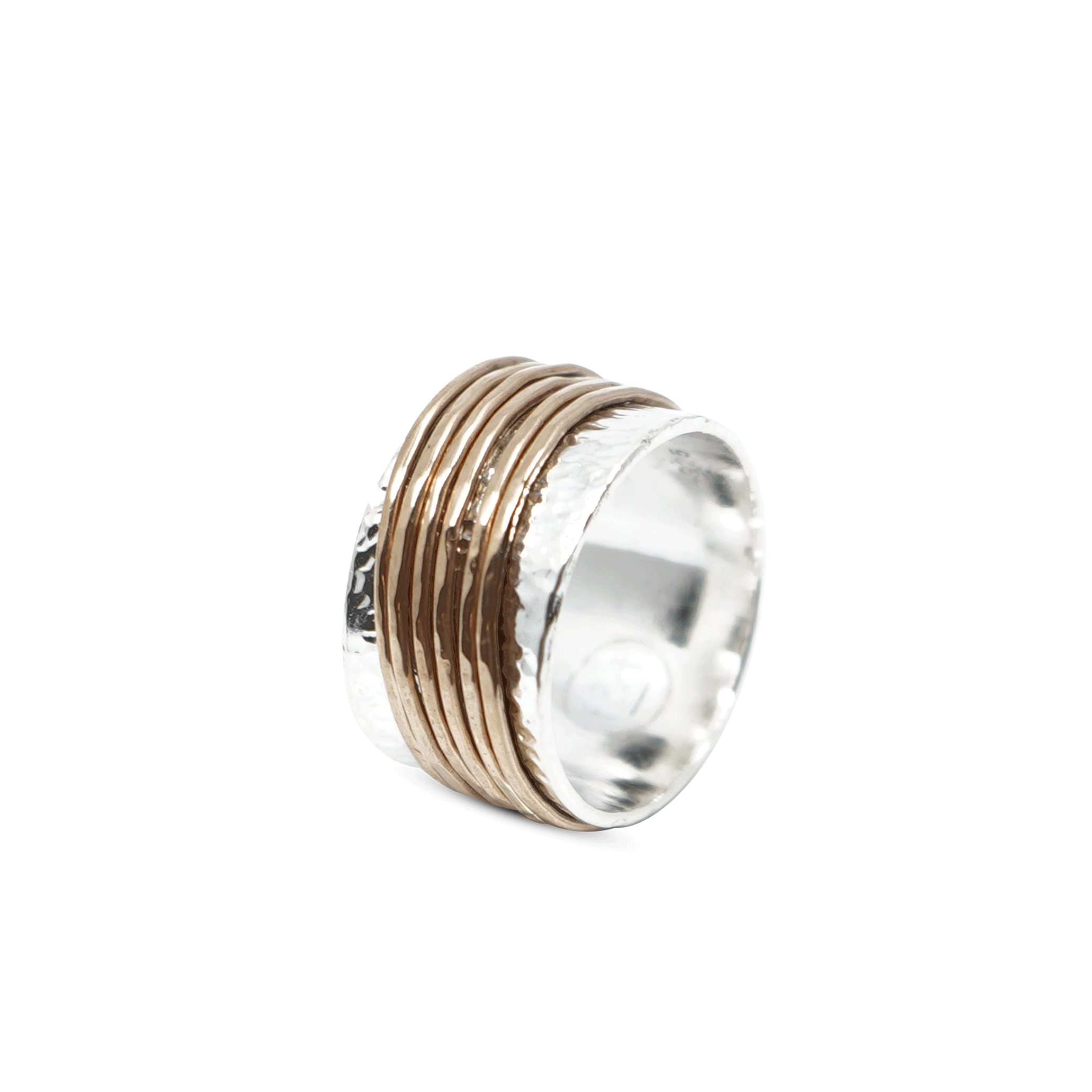 ZILVEREN GEHAMERDE RING MET BRONZEN RINGETJES
