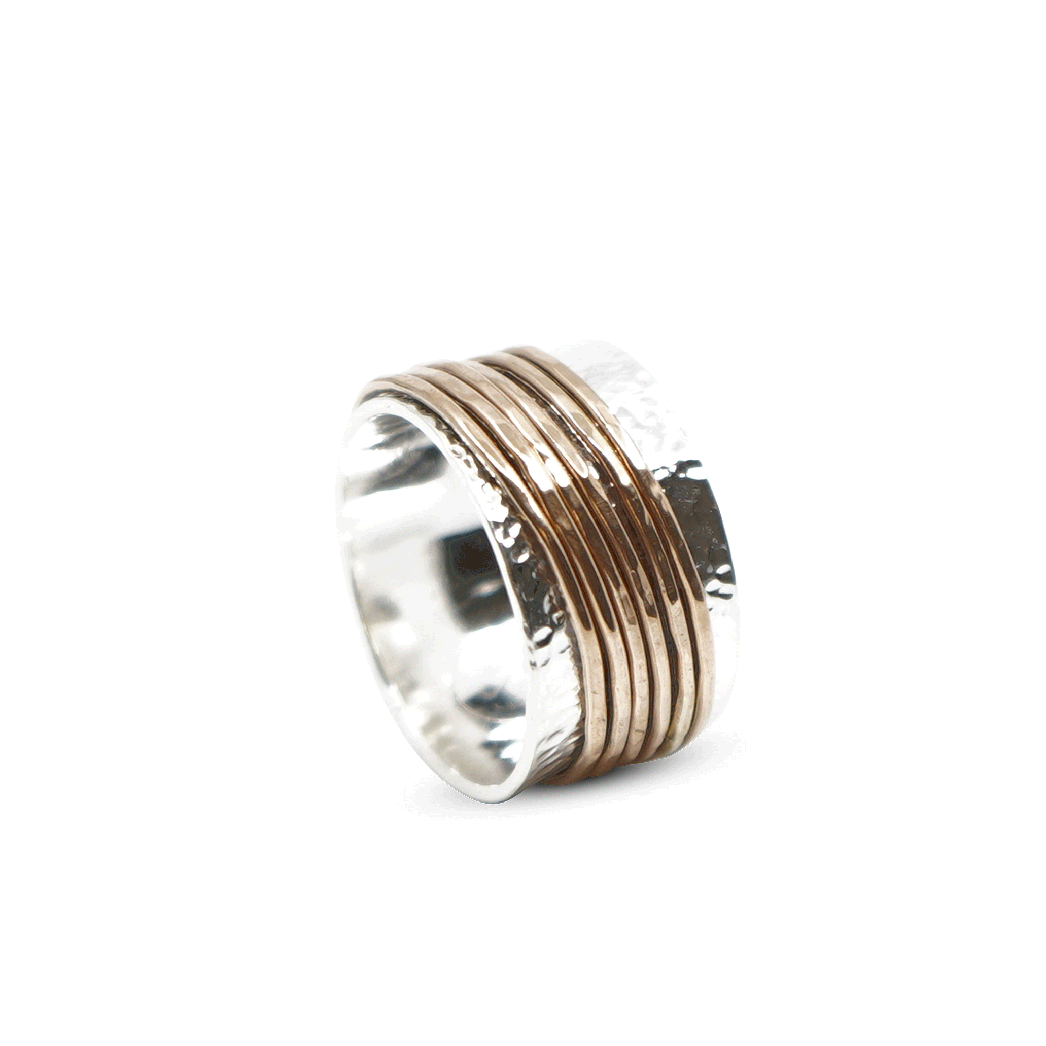ZILVEREN GEHAMERDE RING MET BRONZEN RINGETJES