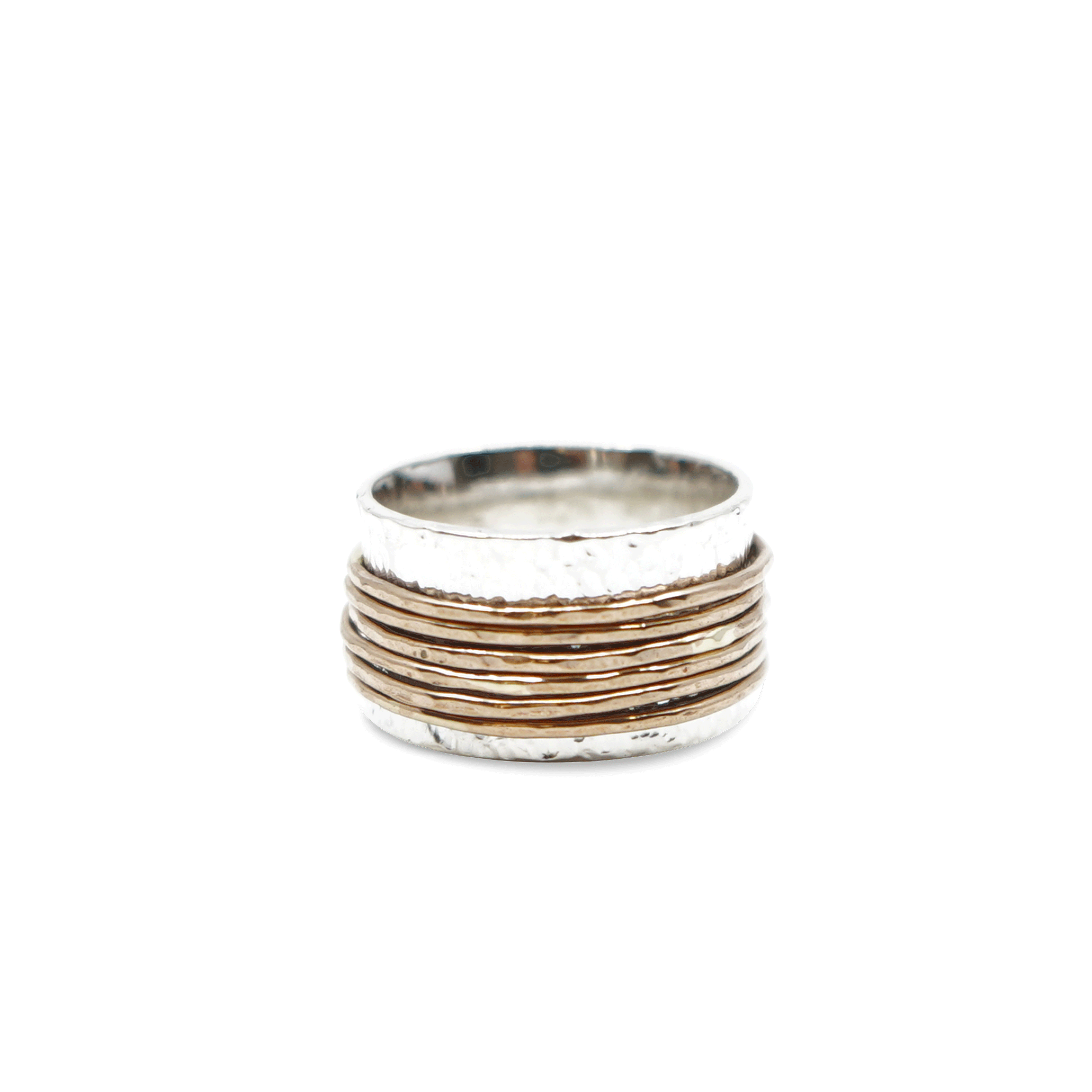 ZILVEREN GEHAMERDE RING MET BRONZEN RINGETJES