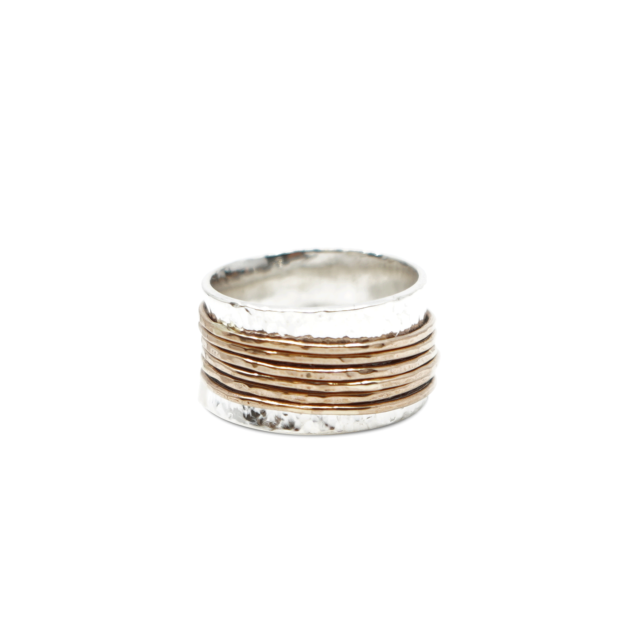 ZILVEREN GEHAMERDE RING MET BRONZEN RINGETJES