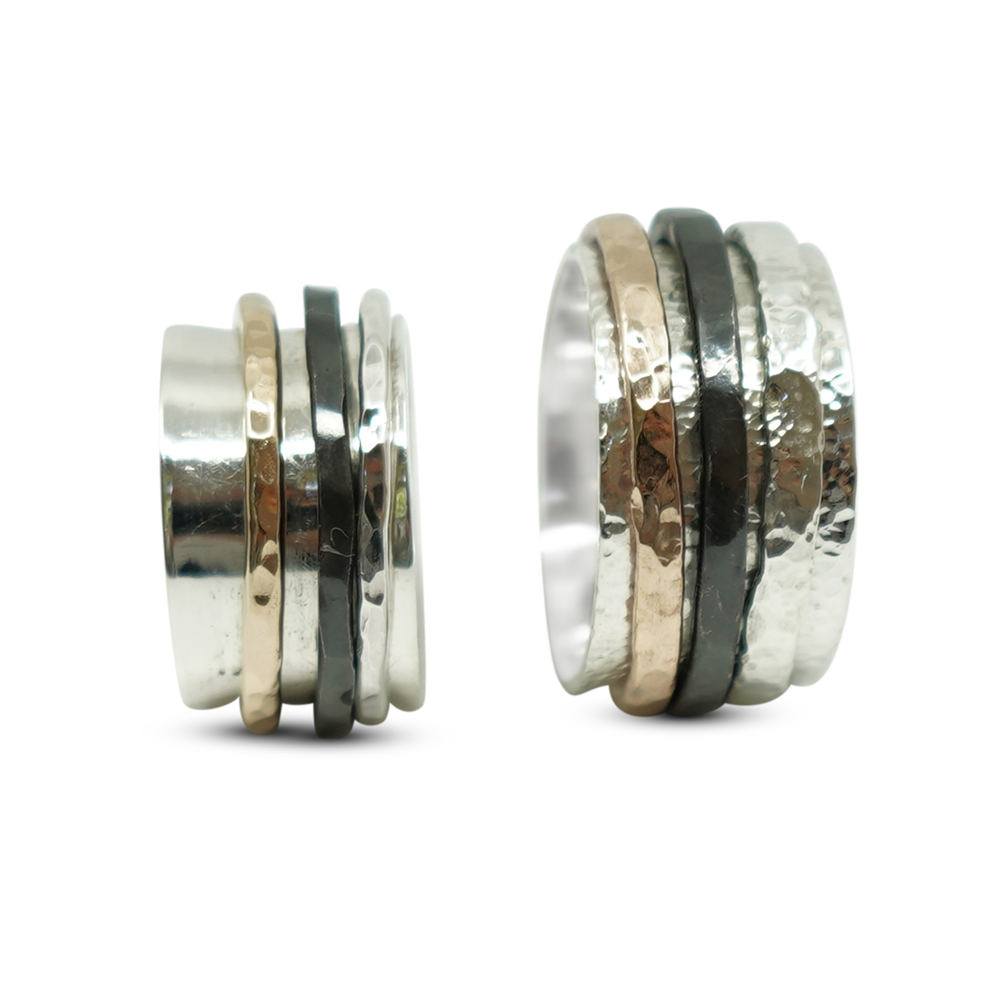 ROBUUSTE TROUWRINGEN MET ZILVER, BRONS EN ZWART ZIRKONIUM