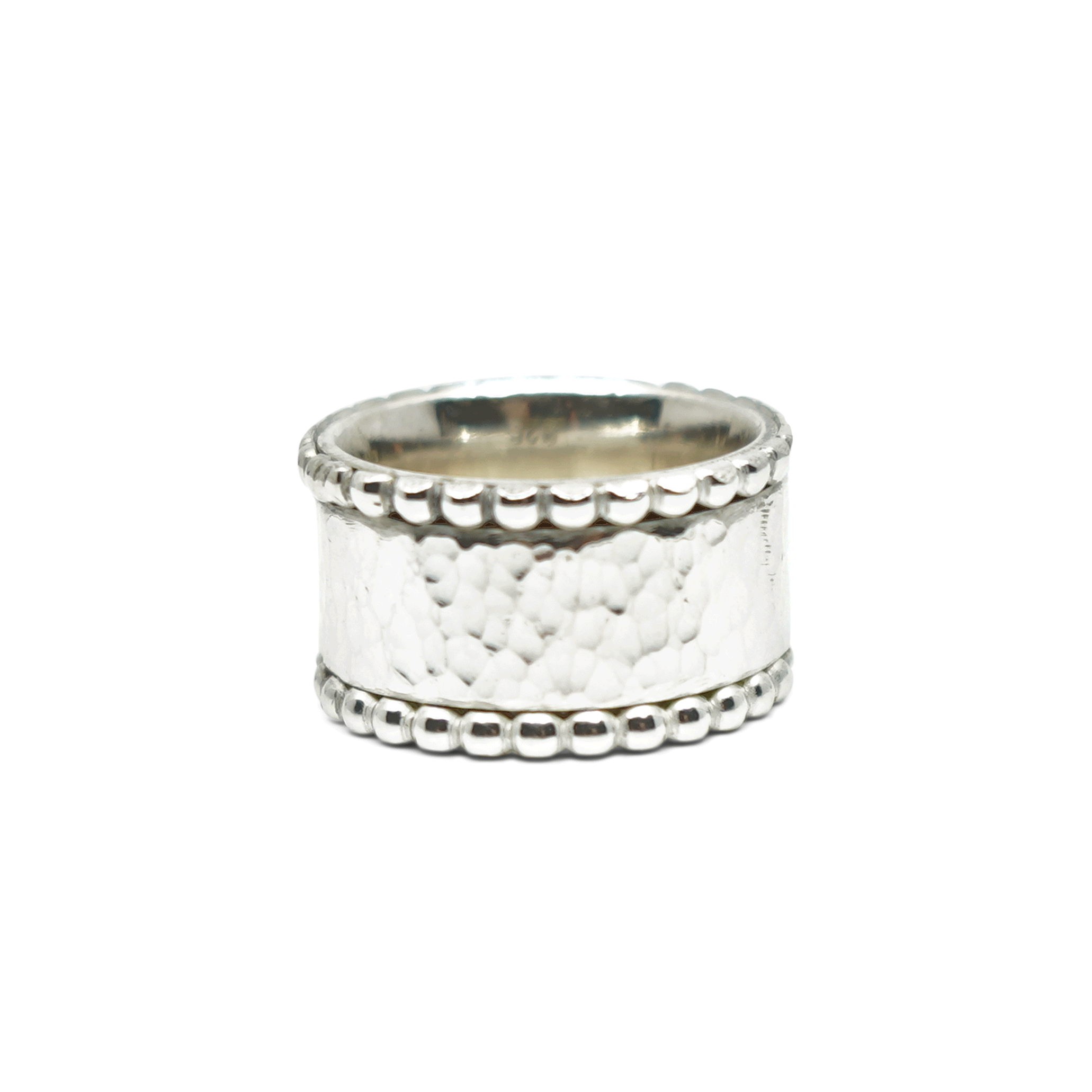 STERLING ZILVEREN RING AFGEZET MET ZILVEREN BOLLETJES