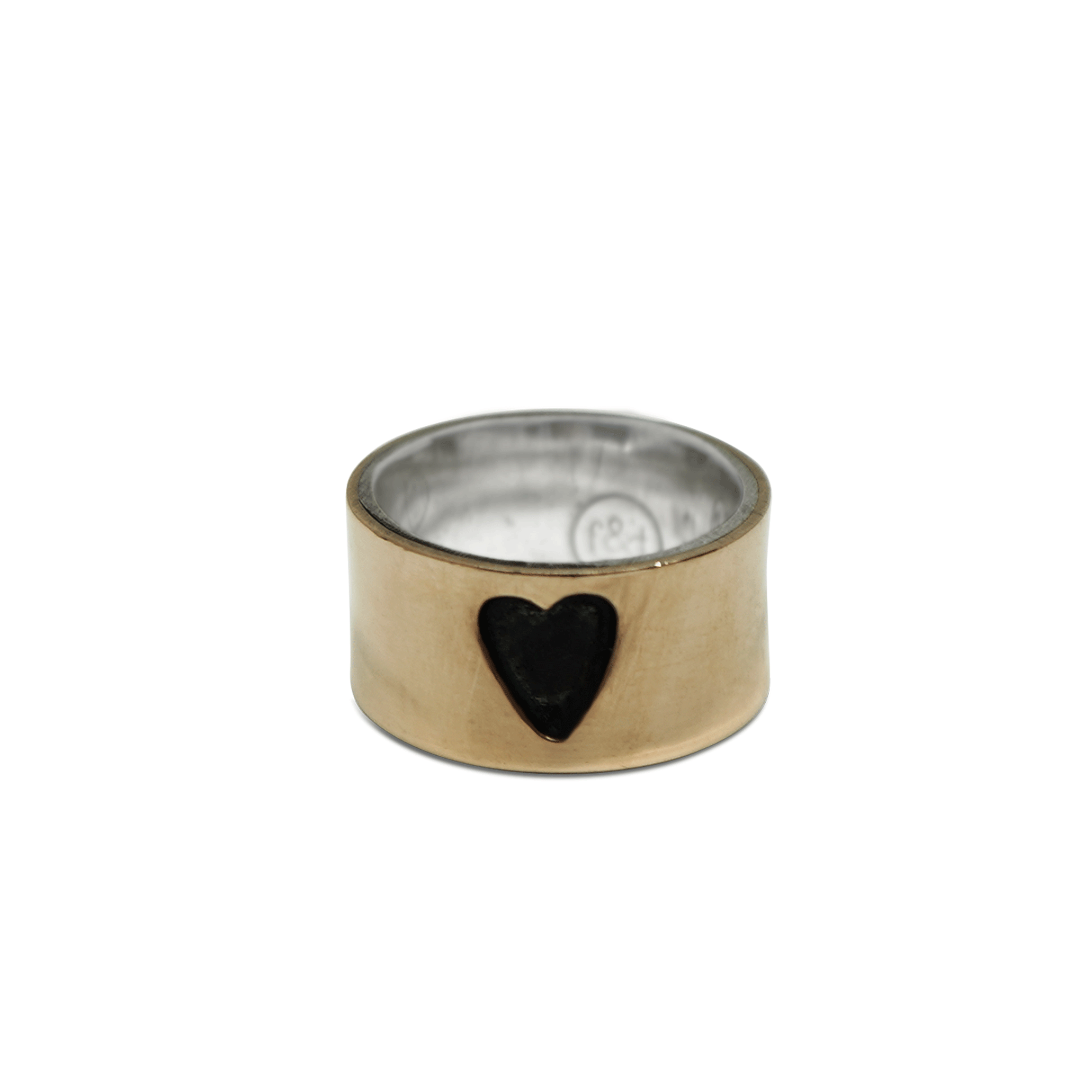 GEHAMERDE BRONZEN RING MET ZWART HART