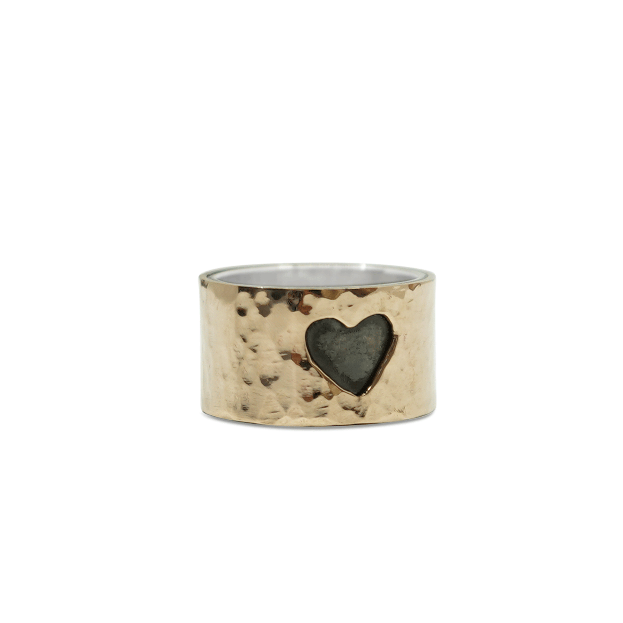 GEHAMERDE BRONZEN RING MET ZWART HART