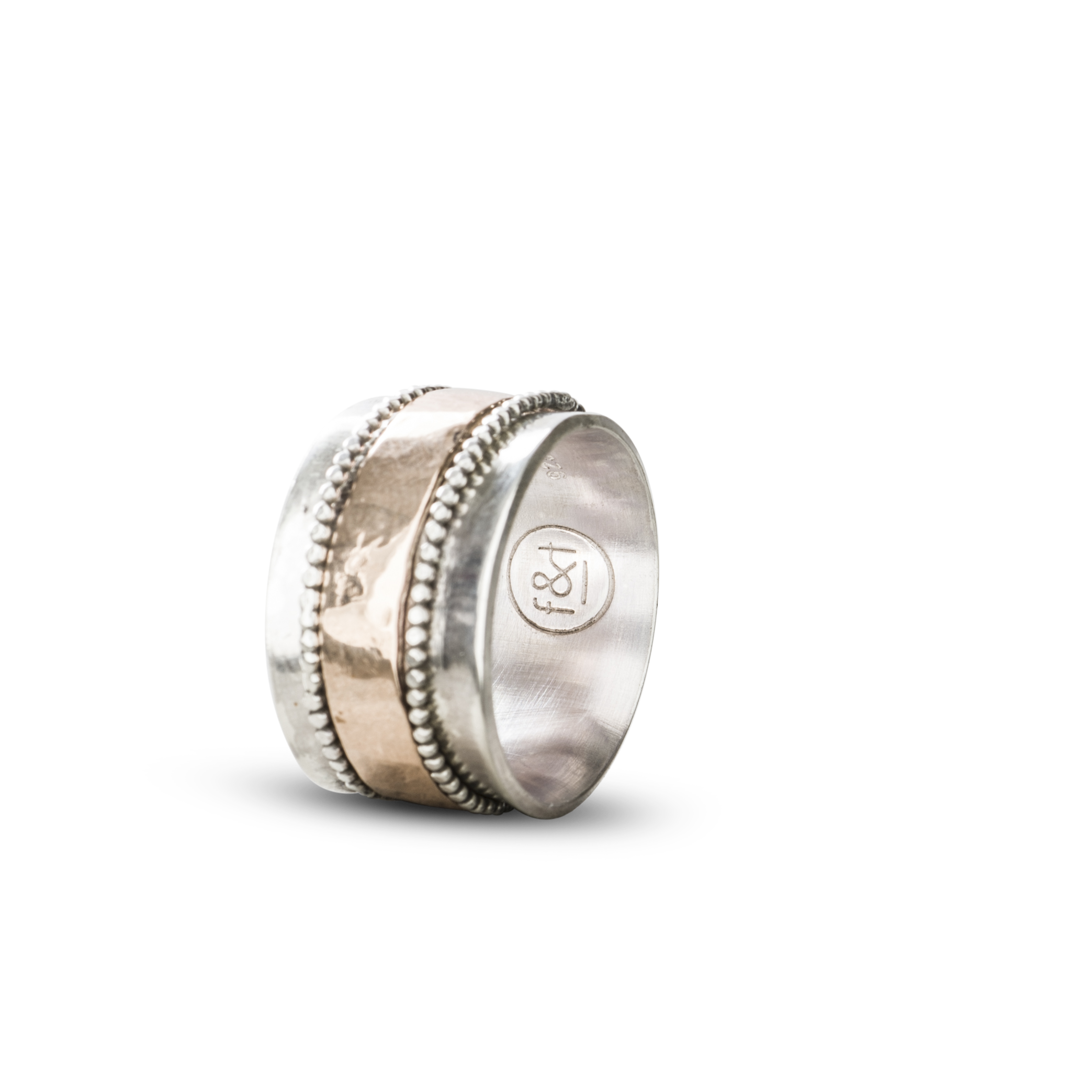 STERLING ZILVEREN RING MET ROBUUSTE BRONZEN DRAAIENDE RING