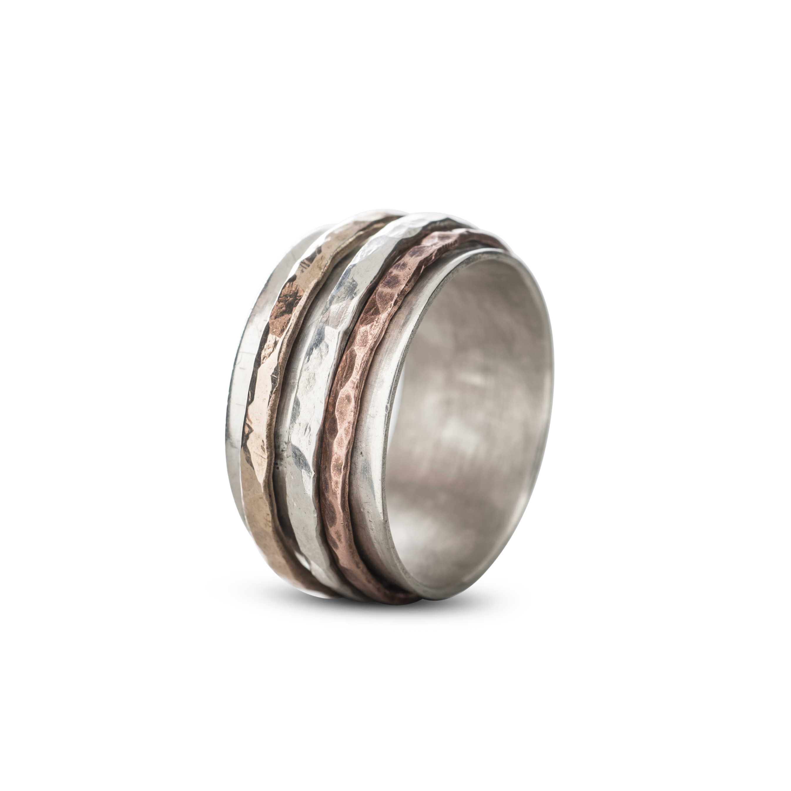 ZILVEREN MANNENRING MET DRIE KLEUREN METAAL