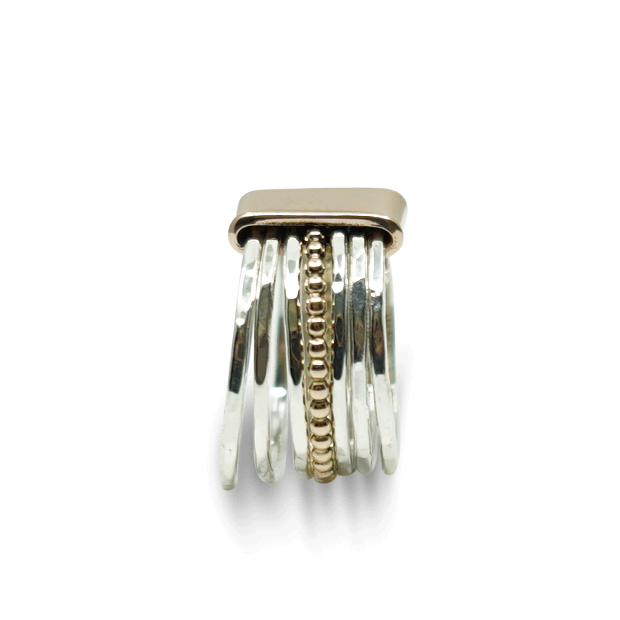 KLASSIEKE BREDE RING VAN ZILVER MET ROSE GOUD EN GEEL GOUD