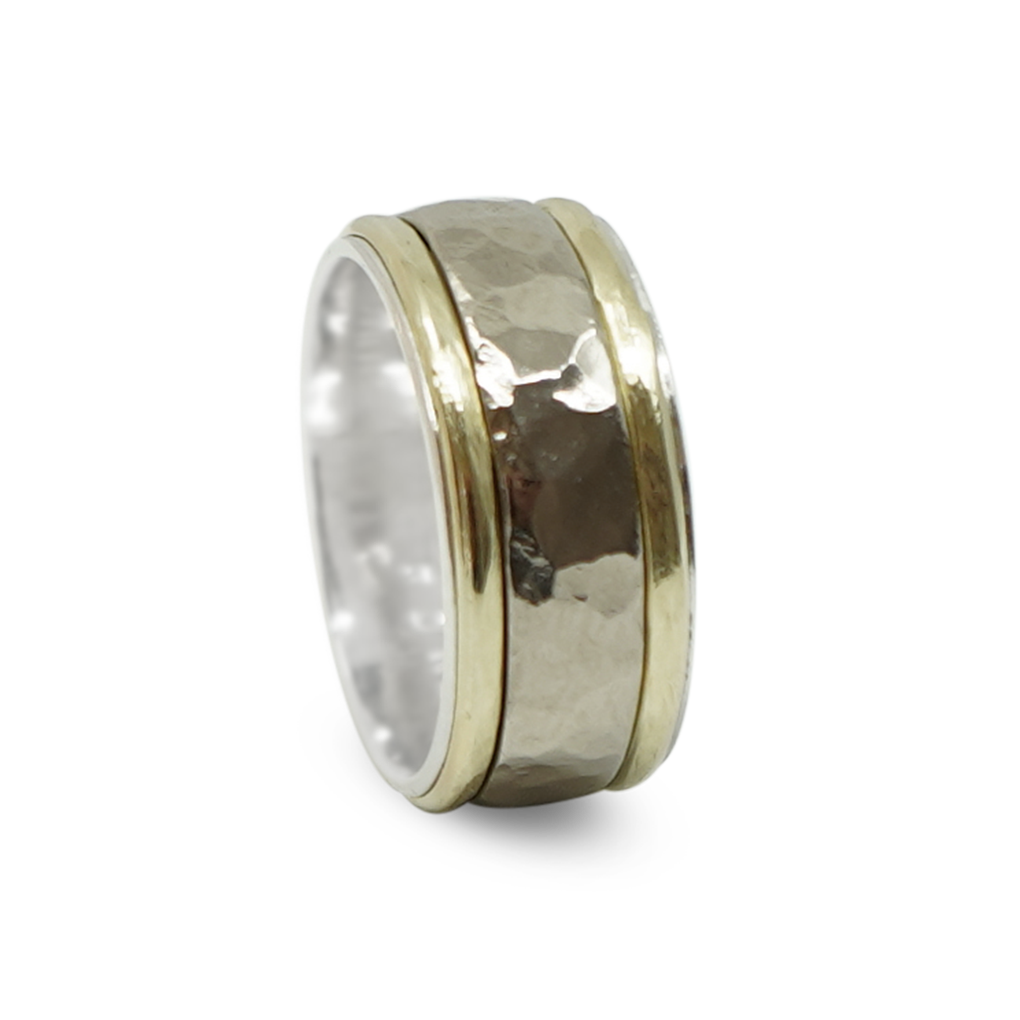STRAKKE ZILVEREN MANNENRING MET WIT GOUD EN GEEL GOUD