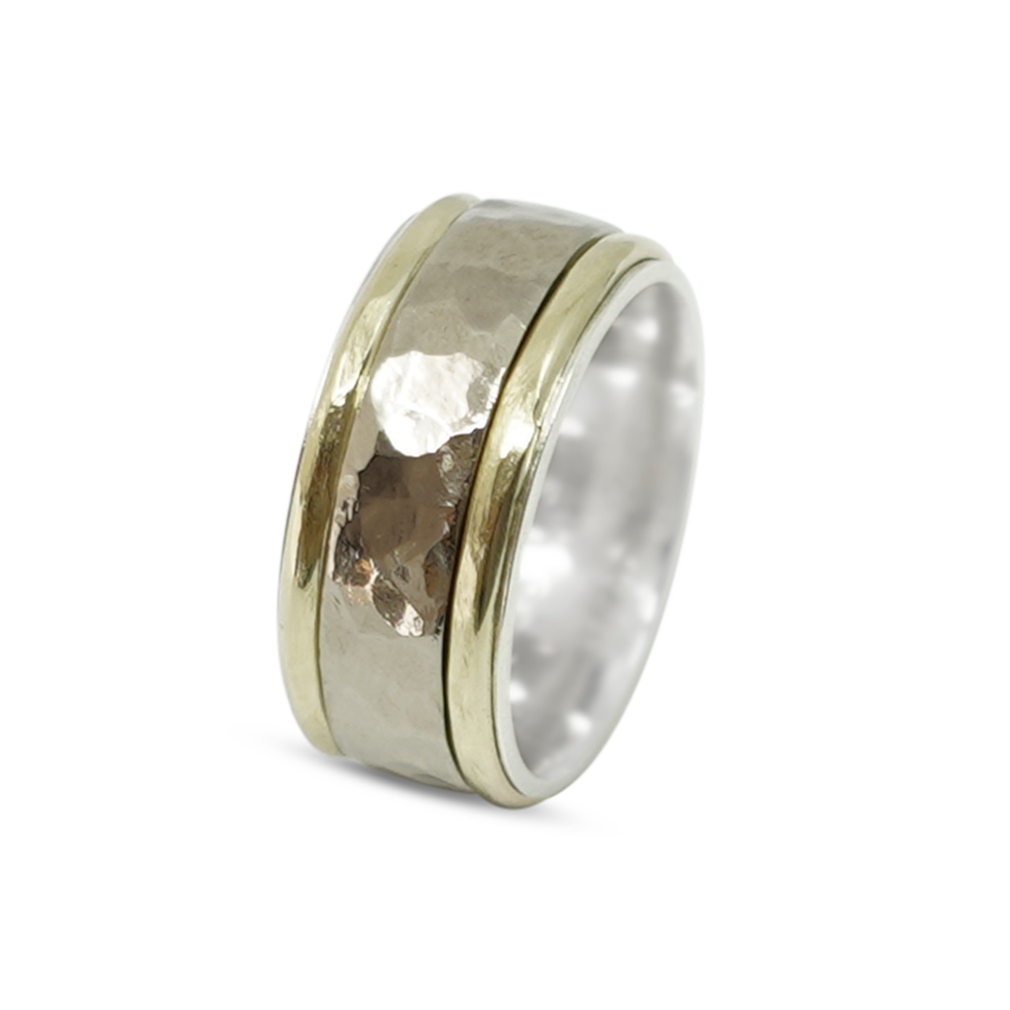 STRAKKE ZILVEREN MANNENRING MET WIT GOUD EN GEEL GOUD