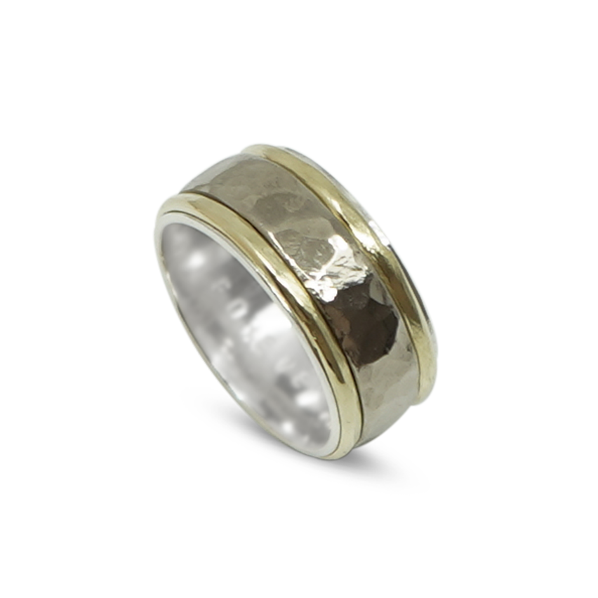 STRAKKE ZILVEREN MANNENRING MET WIT GOUD EN GEEL GOUD