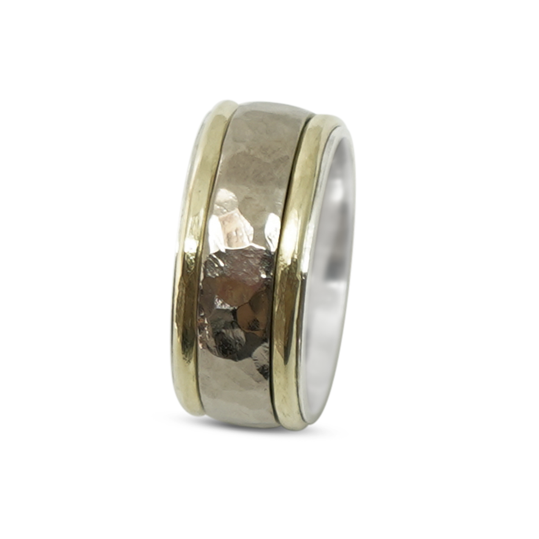 STRAKKE ZILVEREN MANNENRING MET WIT GOUD EN GEEL GOUD