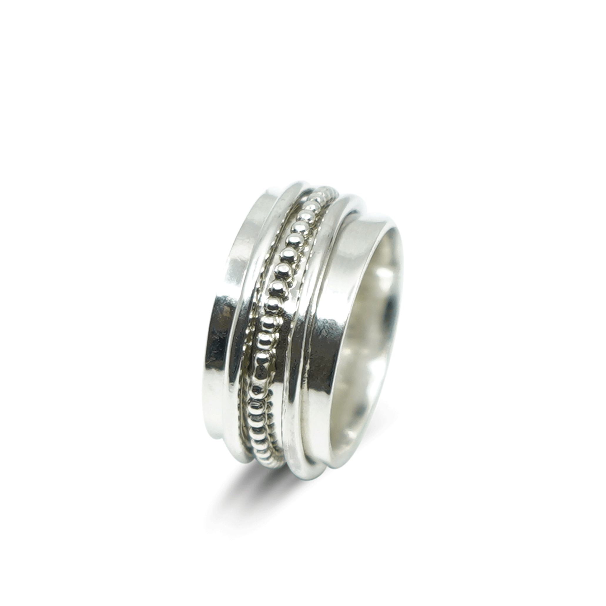 BREDE ZILVEREN RING MET DRIE LOSSE RINGETJES VAN ZILVER