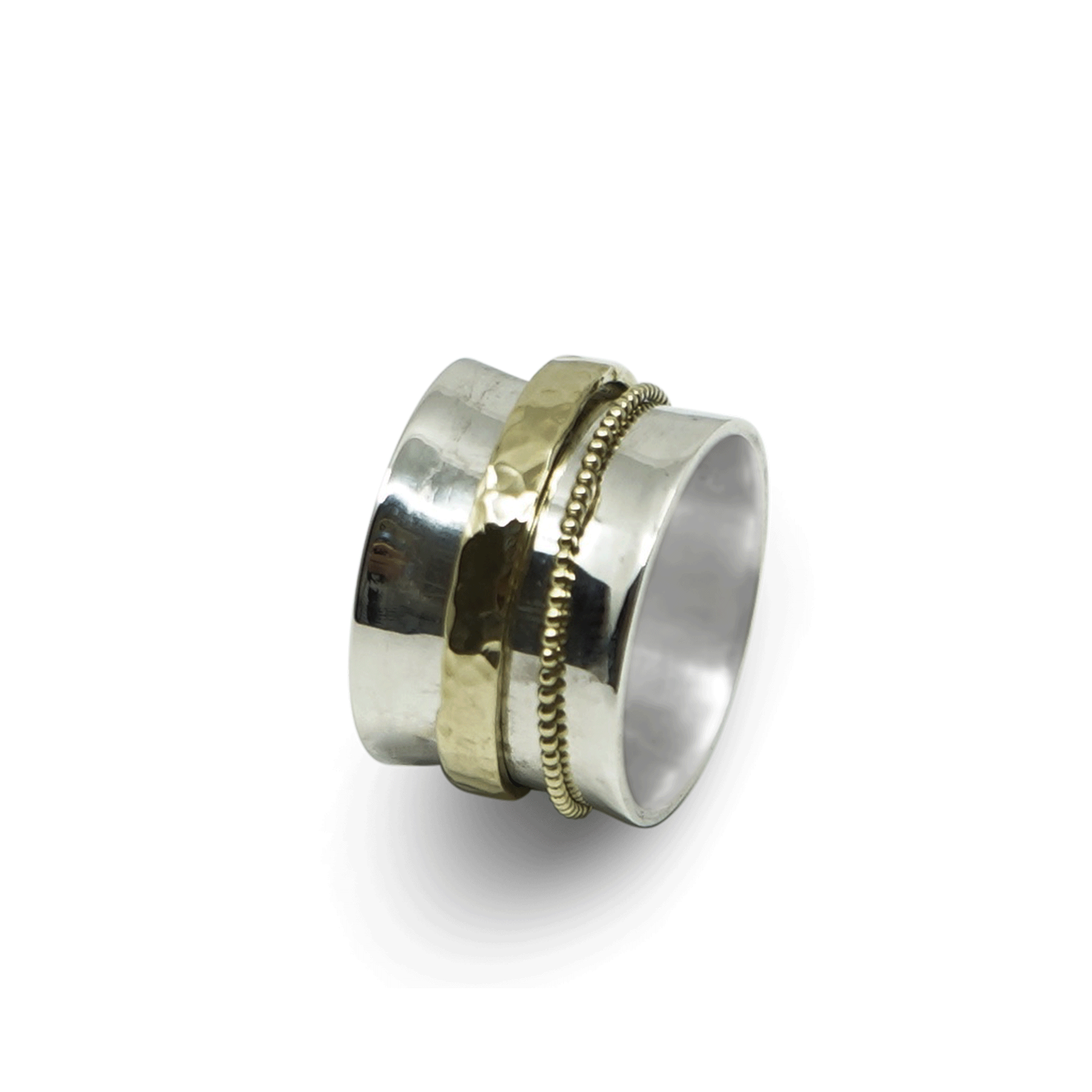 ZILVEREN RING MET 14 KARAAT GOUDEN BAND EN PARELRINGETJE