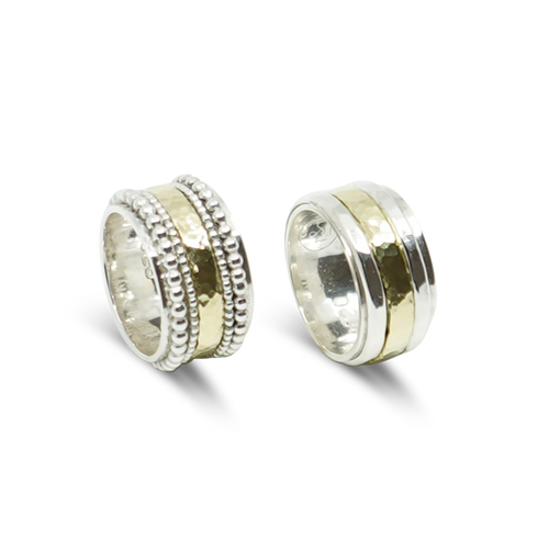 Trouwringen zilver en 14K goud