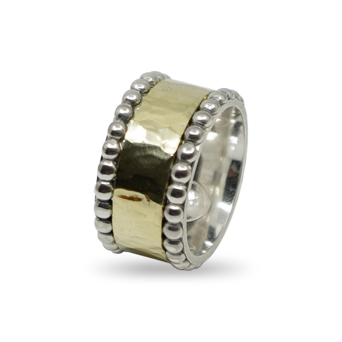 STOERE GOUDEN RING MET ZILVEREN BOLLETJES