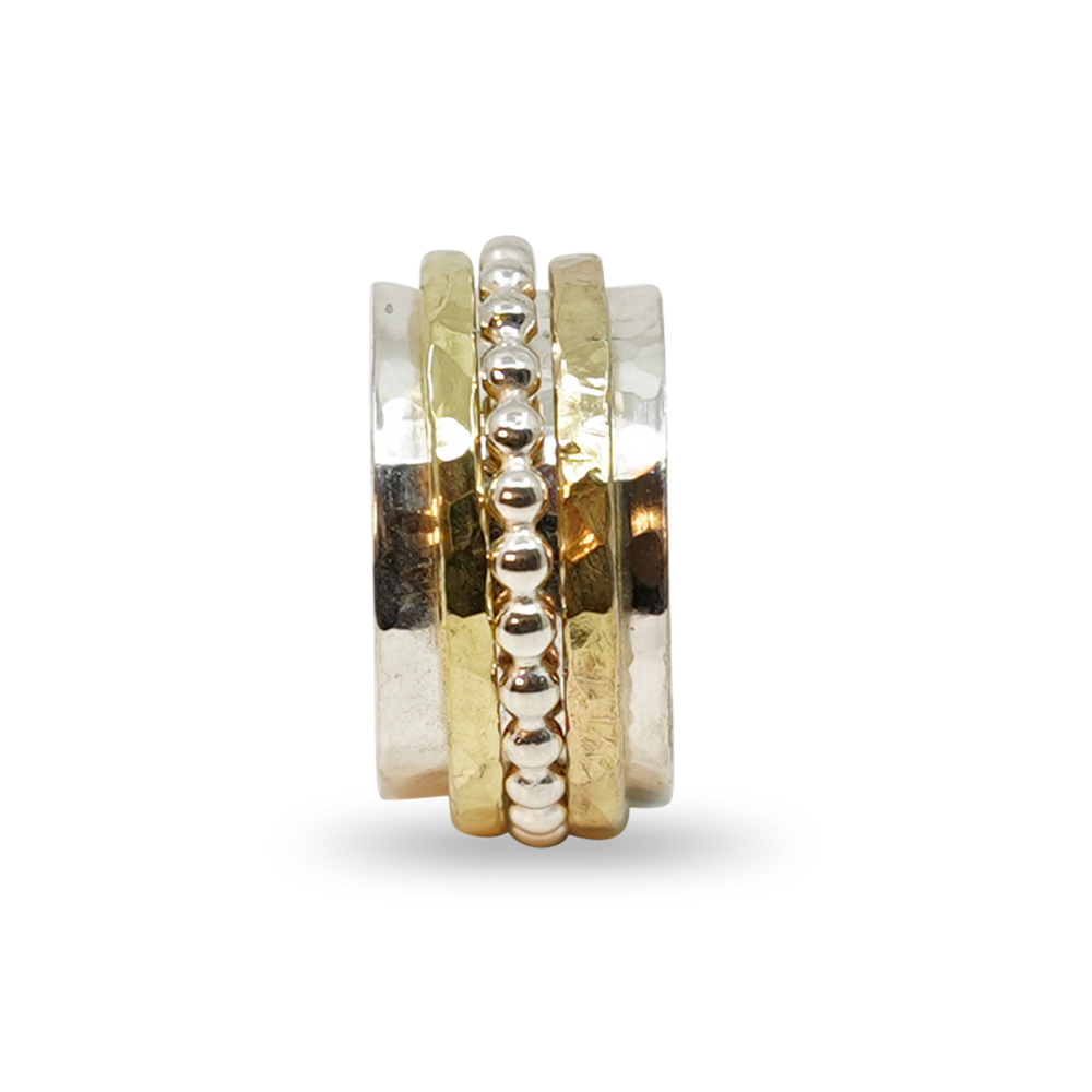 BREDE ZILVEREN RING MET 14K MEDITATIE RING