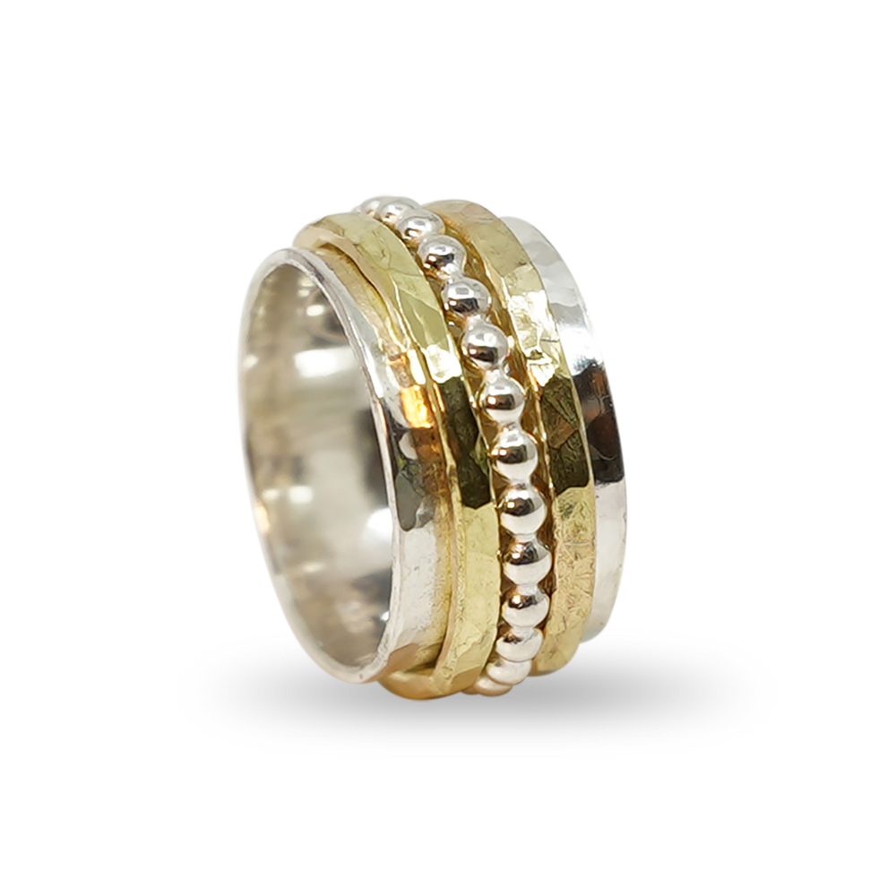 BREDE ZILVEREN RING MET 14K MEDITATIE RING