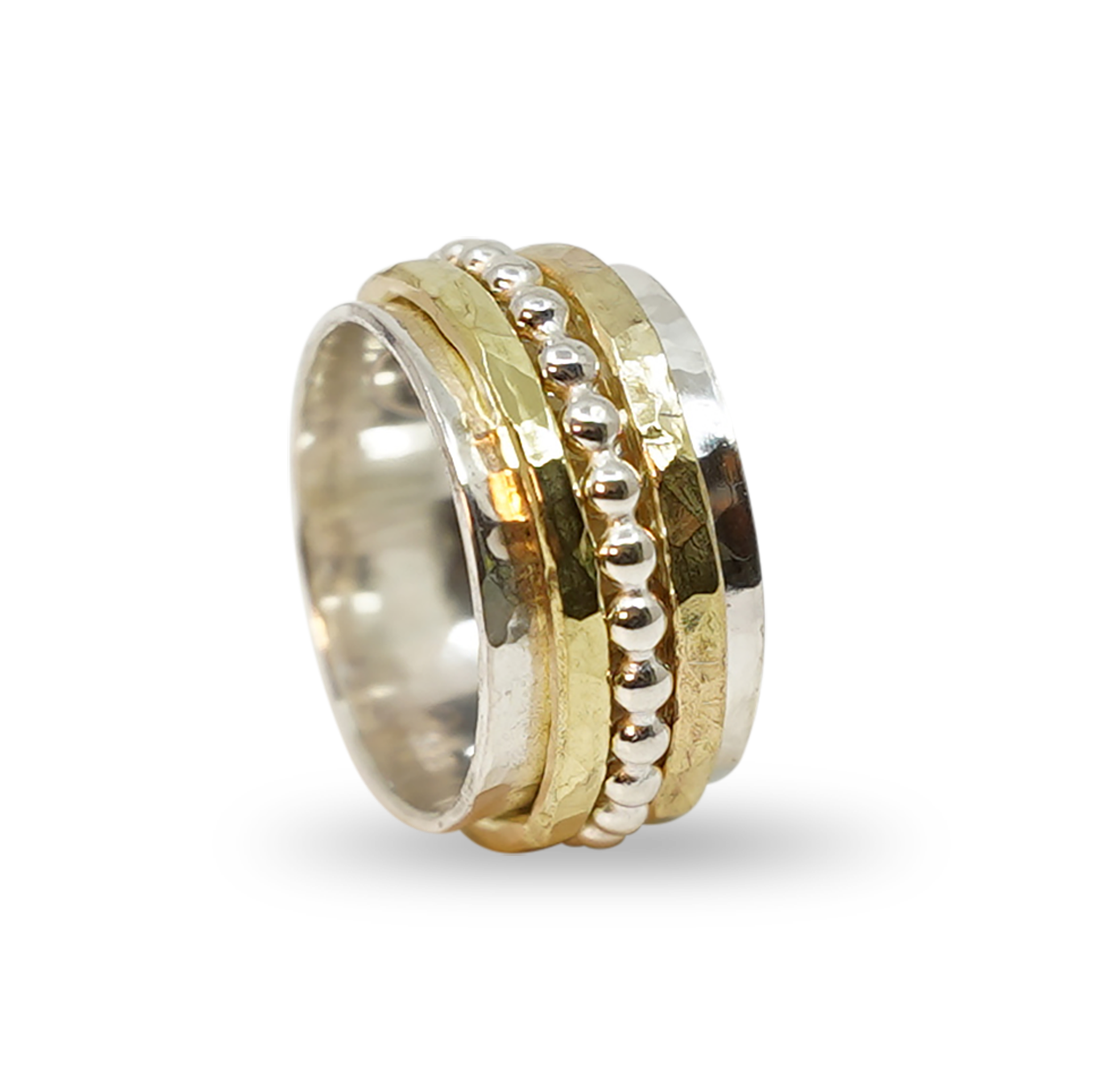 BREDE ZILVEREN RING MET 14K MEDITATIE RING