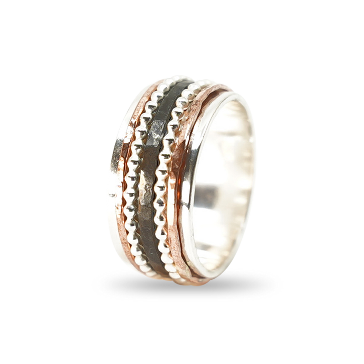 ZILVEREN RING MET BRONS EN ZIRKONIUM